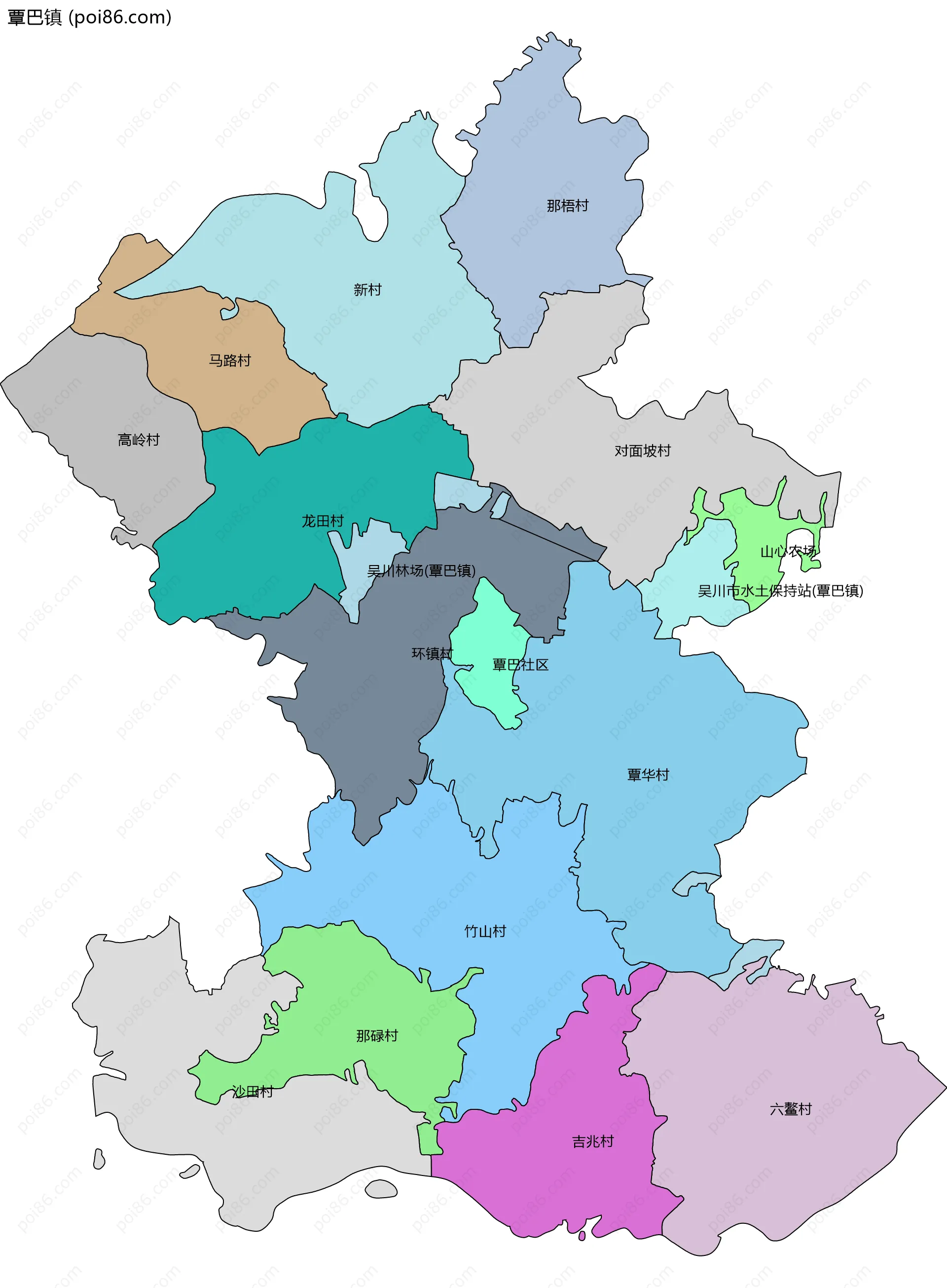 覃巴镇边界地图(五级行政区划)