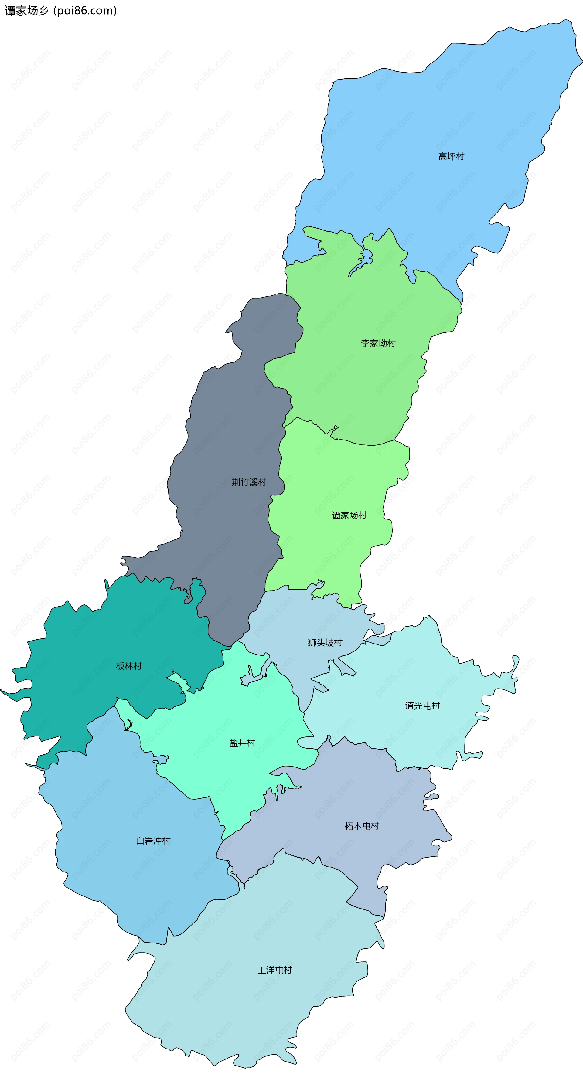 谭家场乡边界地图(五级行政区划)