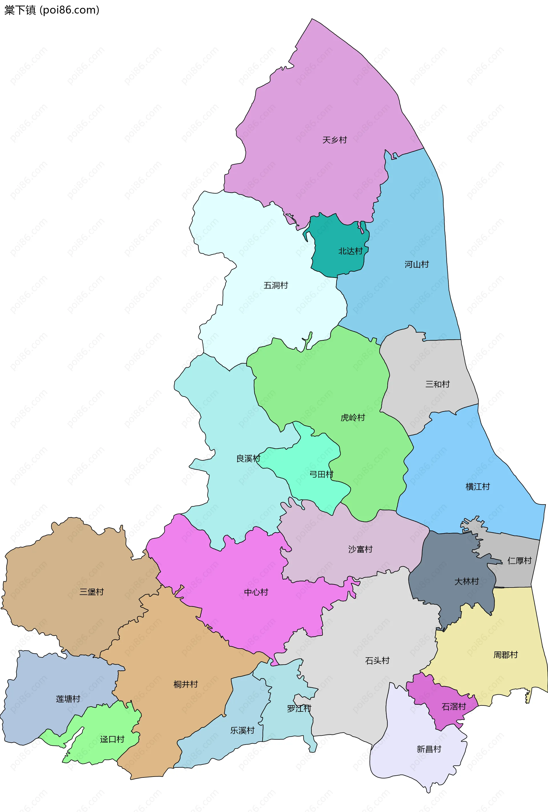 棠下镇边界地图(五级行政区划)