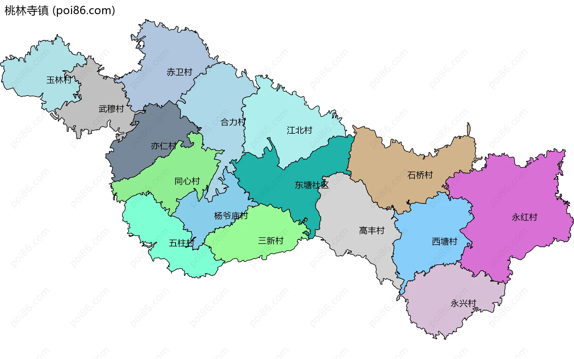 桃林寺镇边界地图(五级行政区划)