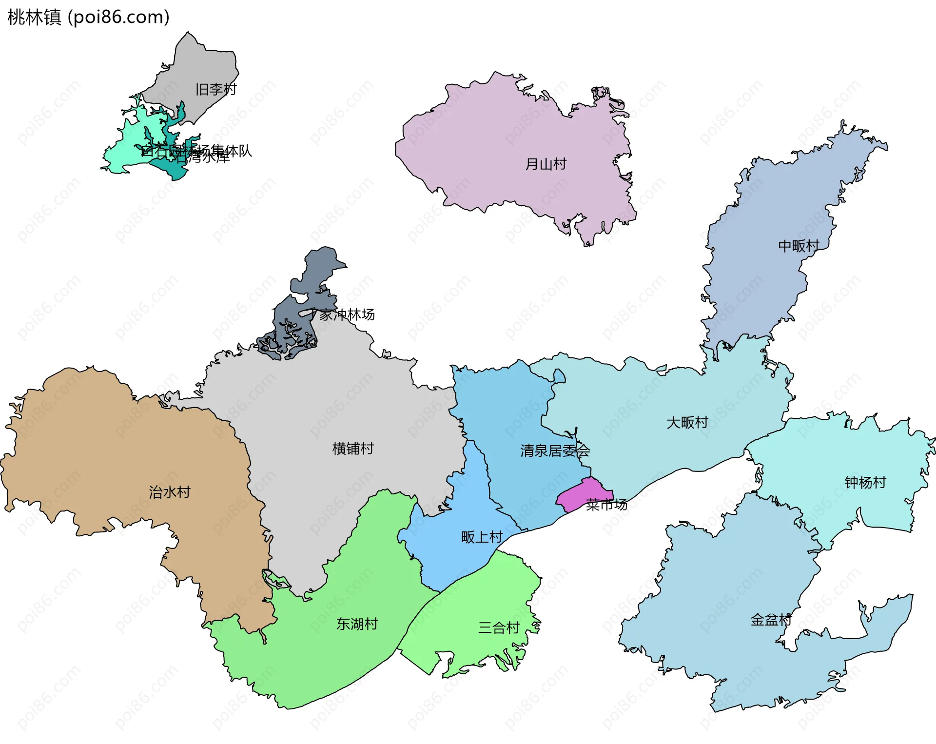 桃林镇边界地图(五级行政区划)