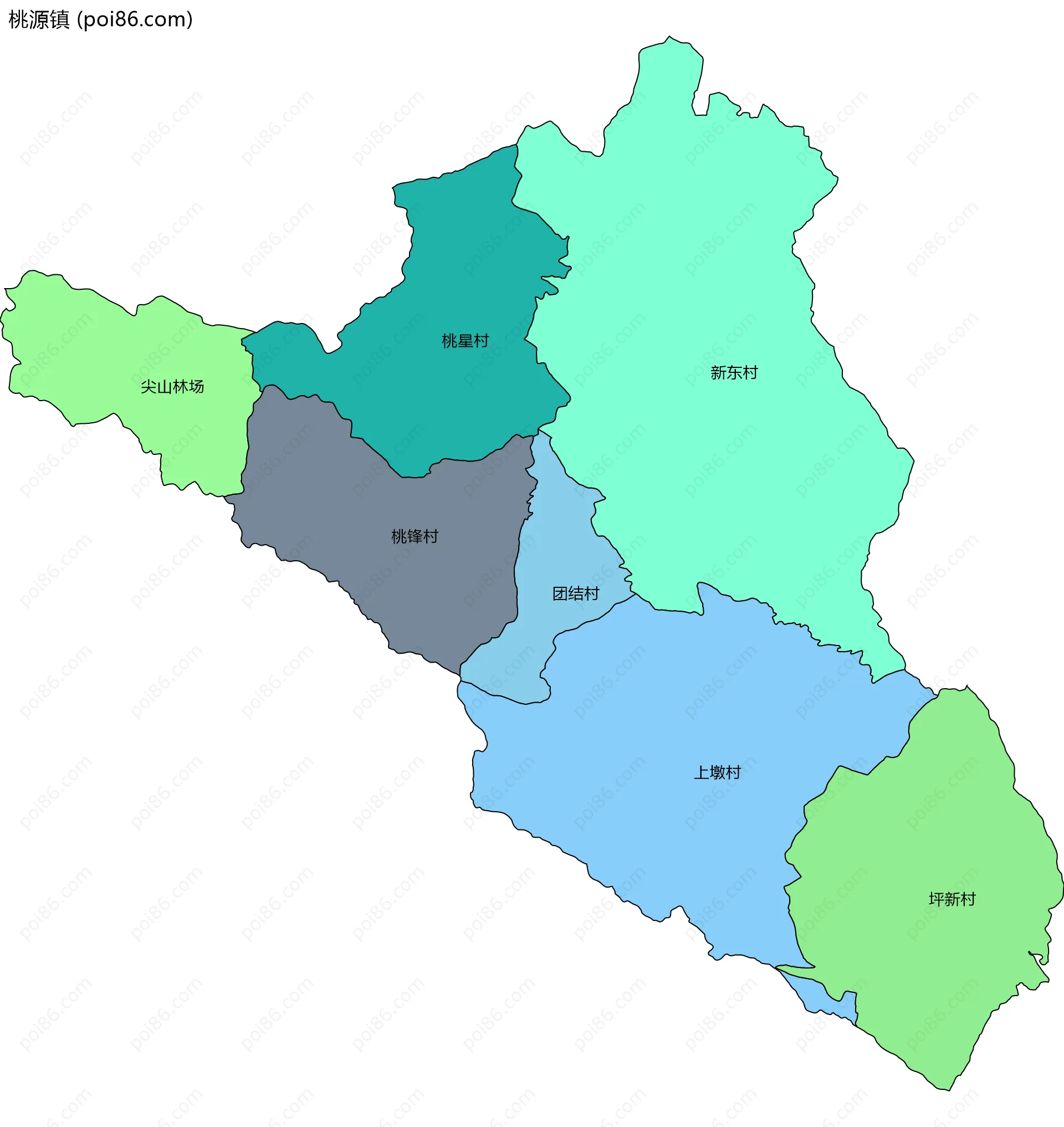 桃源镇边界地图(五级行政区划)