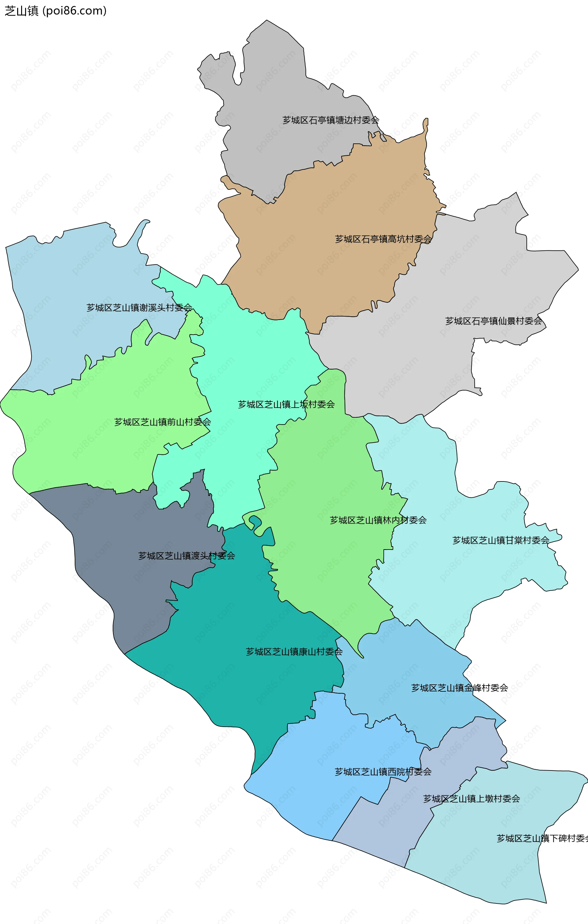 芝山镇边界地图(五级行政区划)