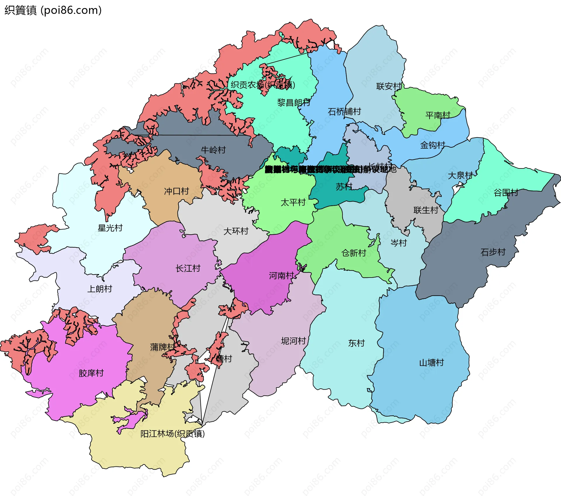 织篢镇边界地图(五级行政区划)