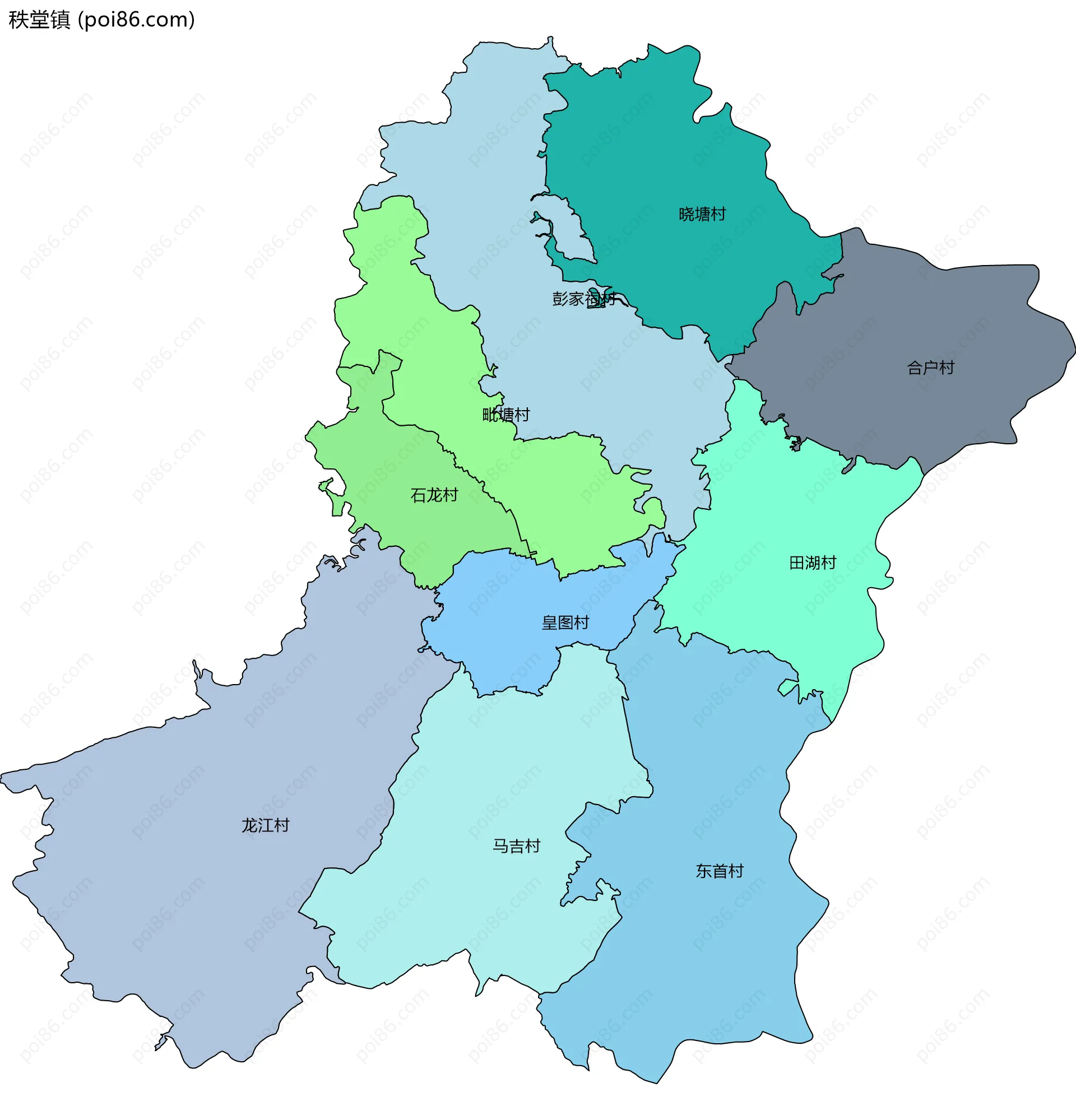 秩堂镇边界地图(五级行政区划)
