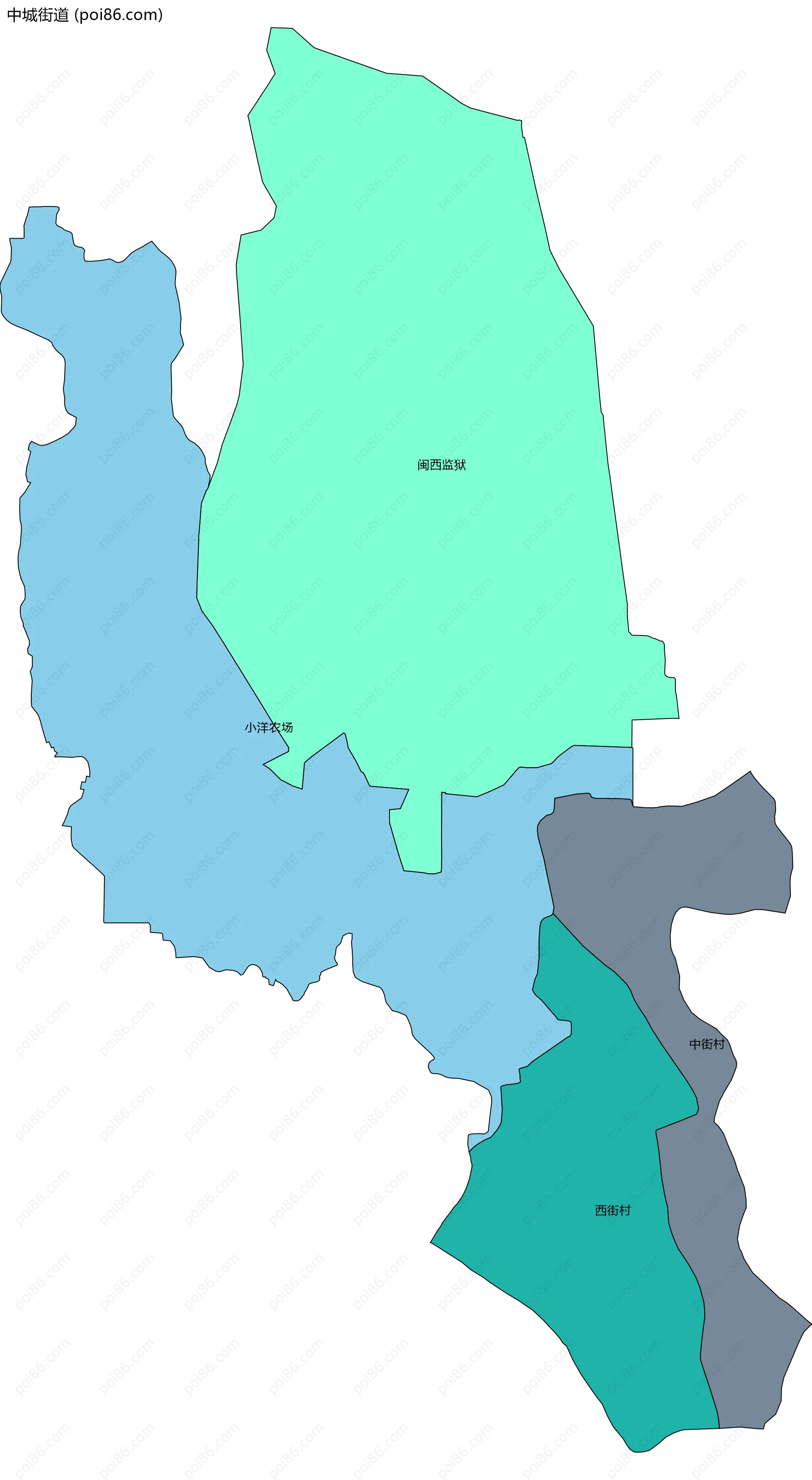 中城街道边界地图(五级行政区划)