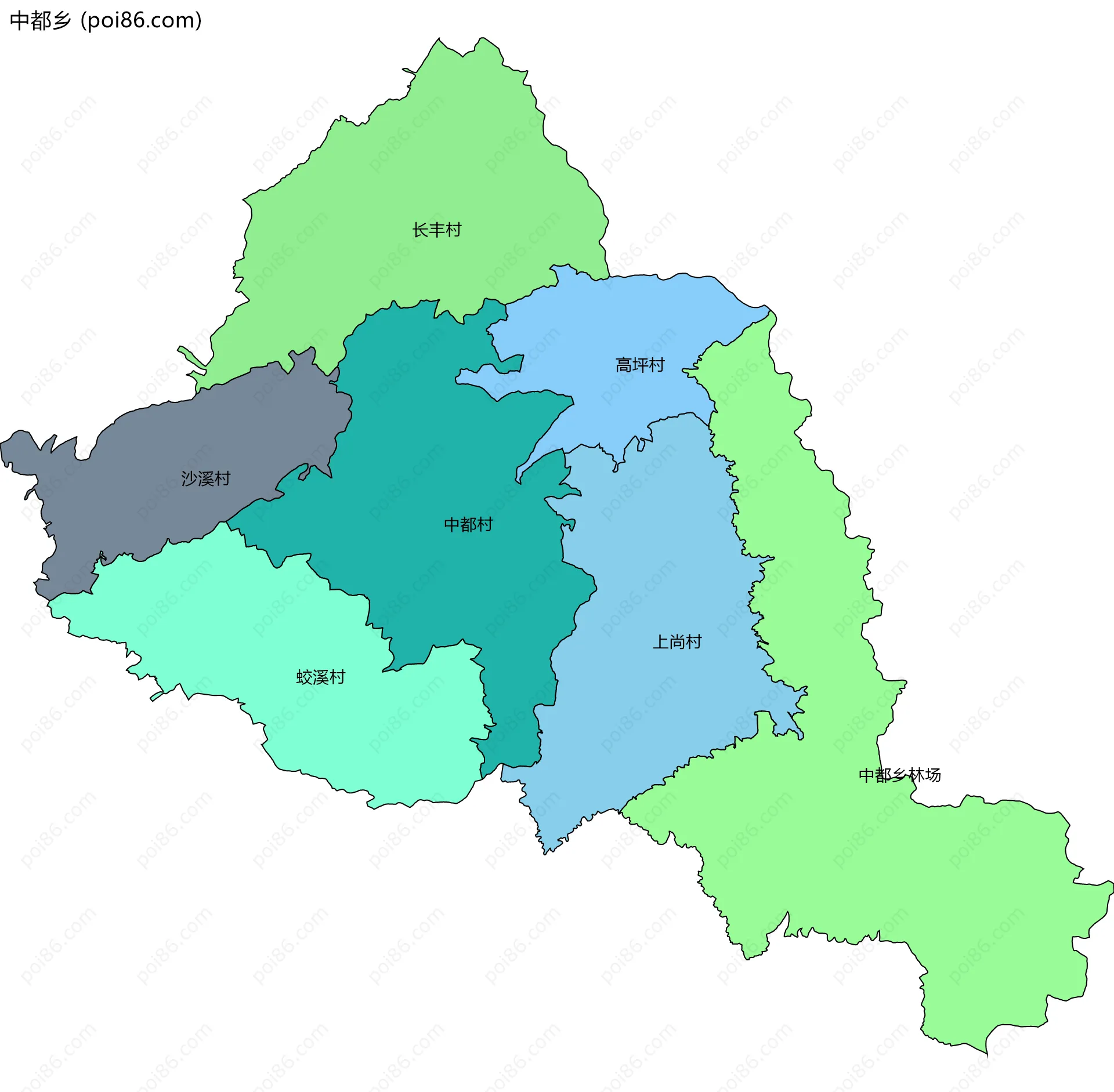 中都乡边界地图(五级行政区划)
