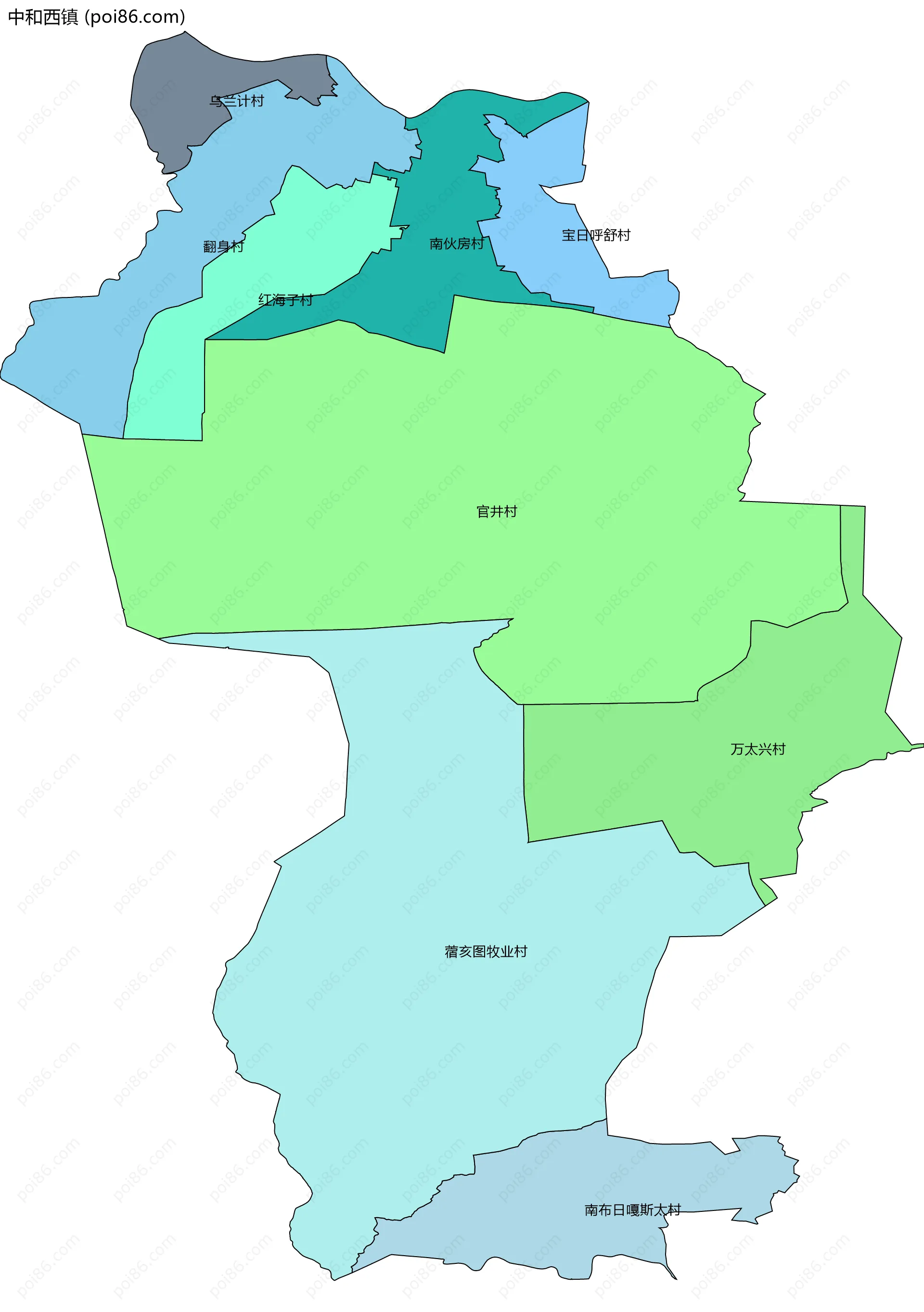 中和西镇边界地图(五级行政区划)