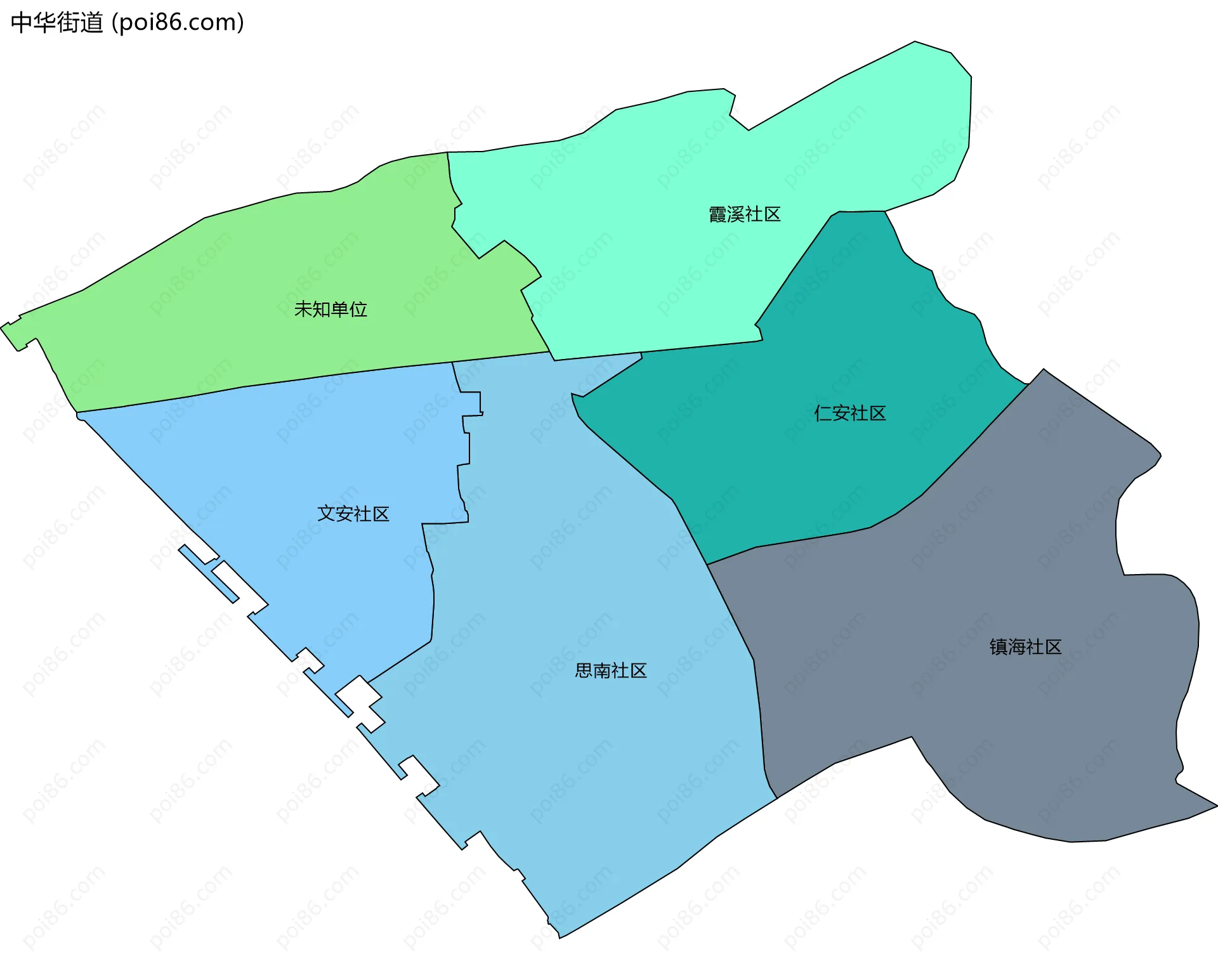 中华街道边界地图(五级行政区划)