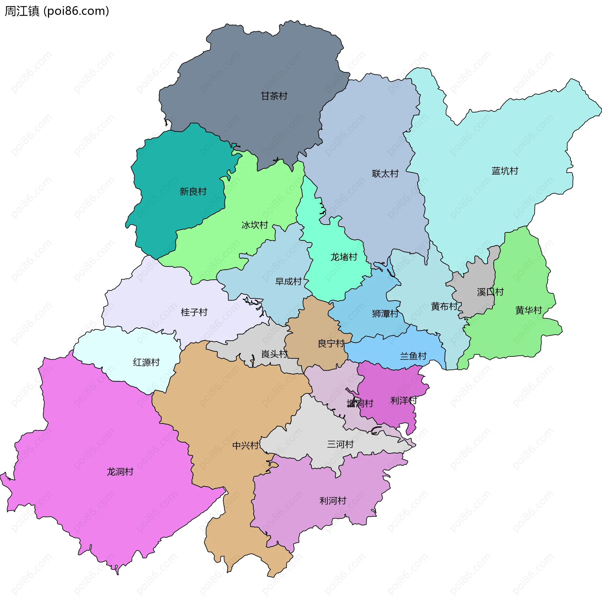 周江镇边界地图(五级行政区划)