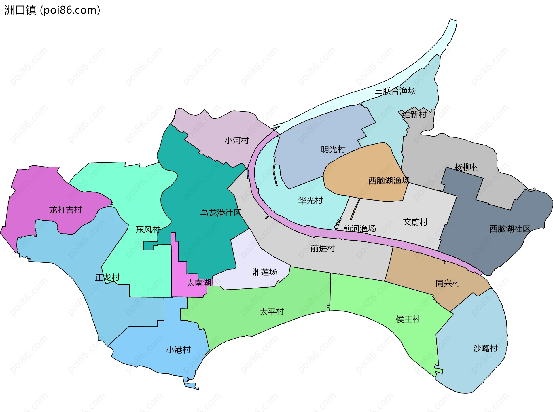 洲口镇边界地图(五级行政区划)