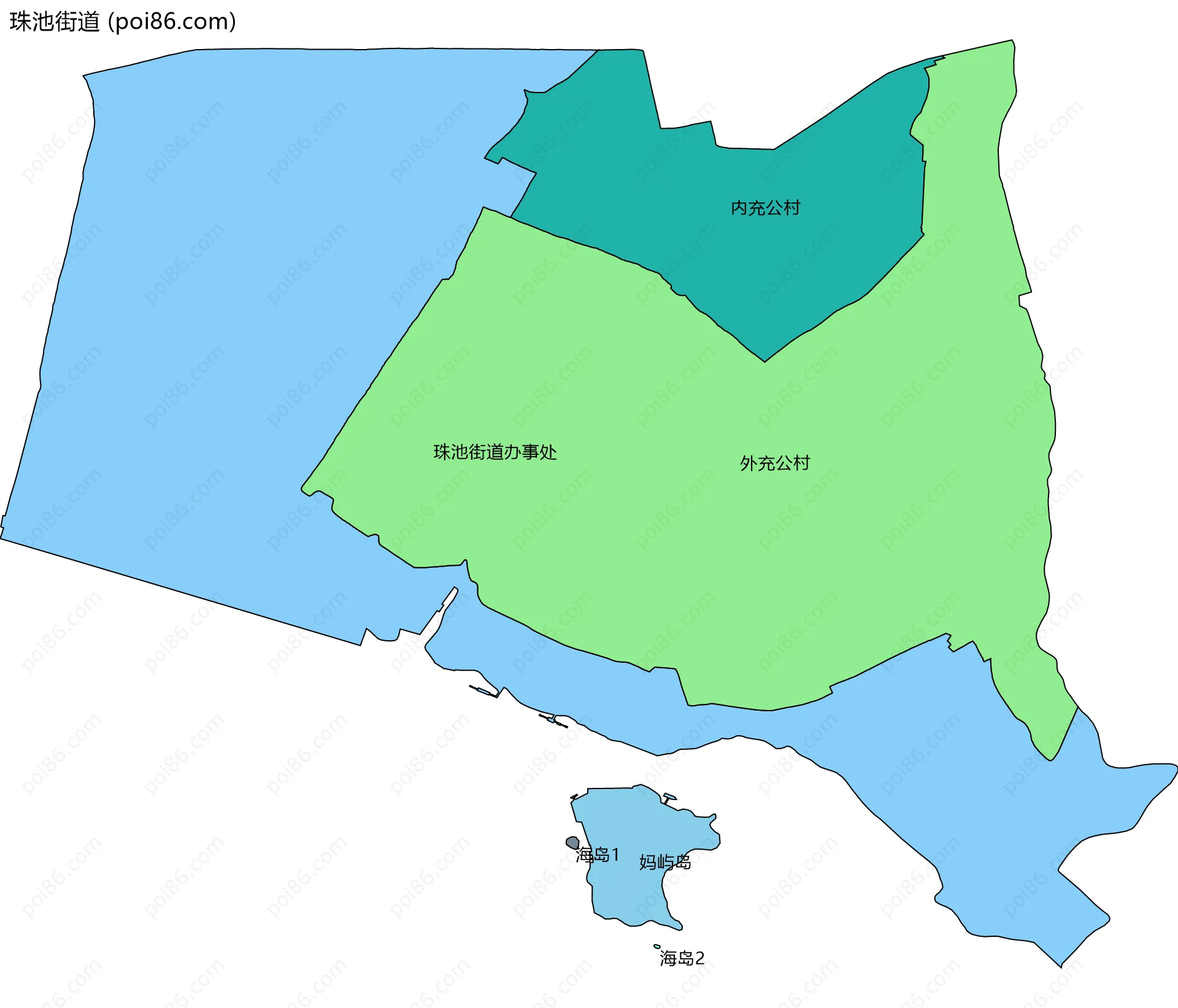 珠池街道边界地图(五级行政区划)