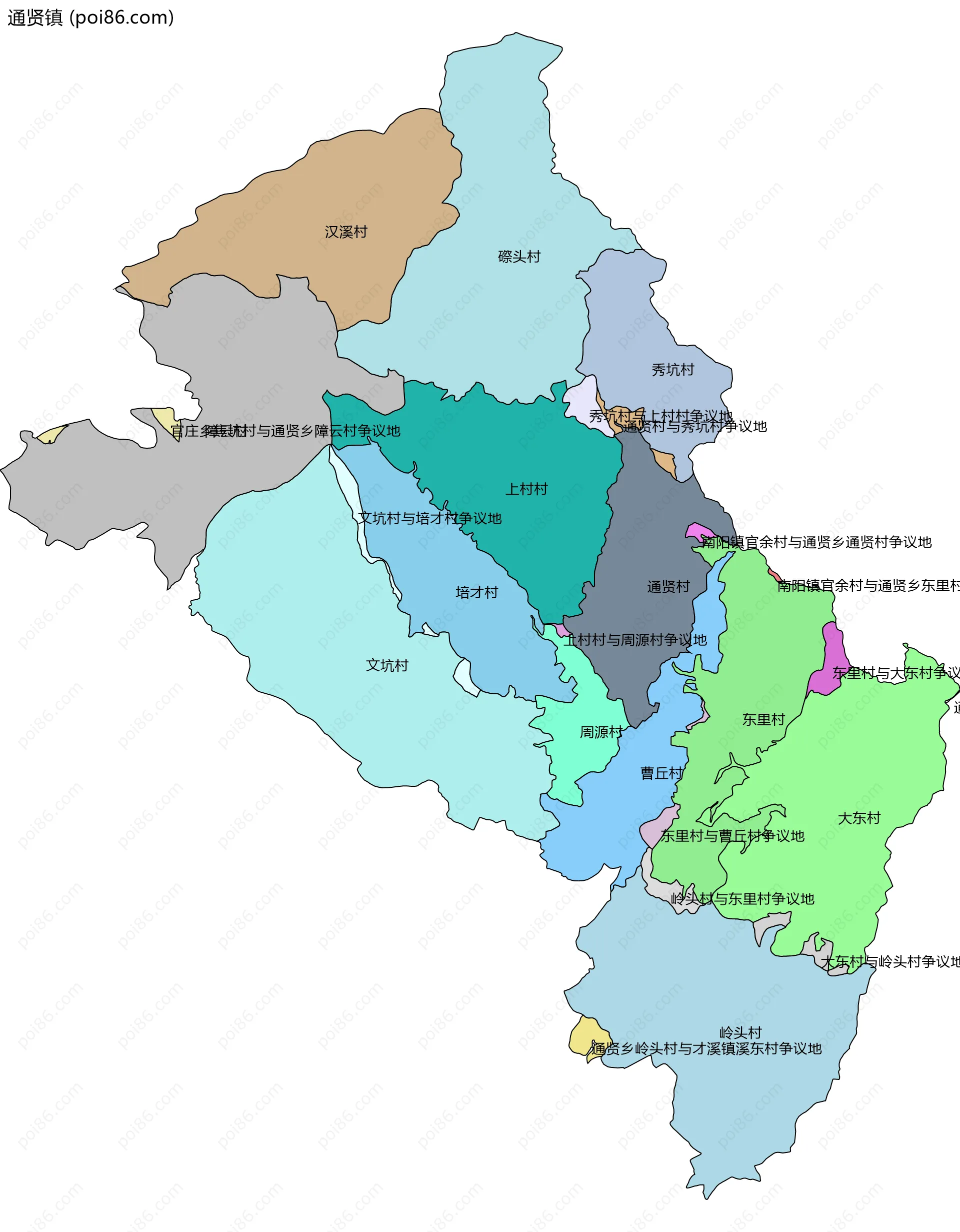 通贤镇边界地图(五级行政区划)