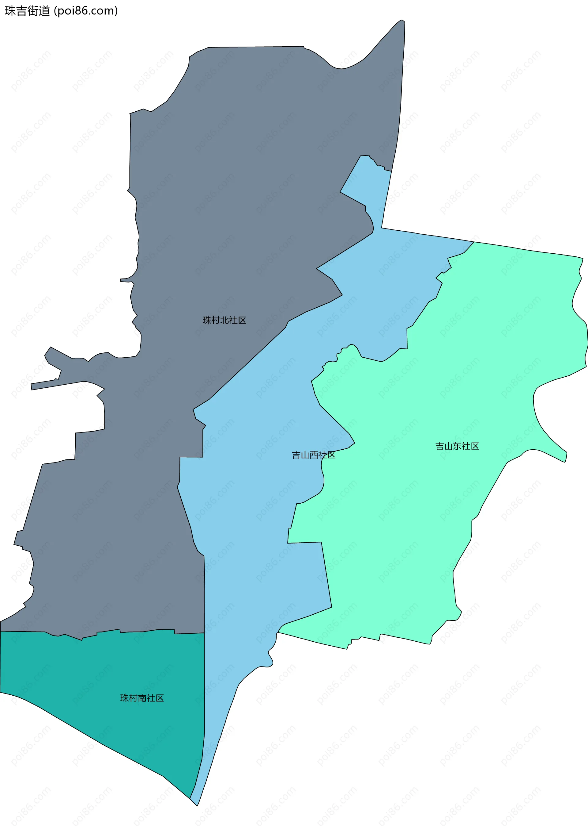 珠吉街道边界地图(五级行政区划)