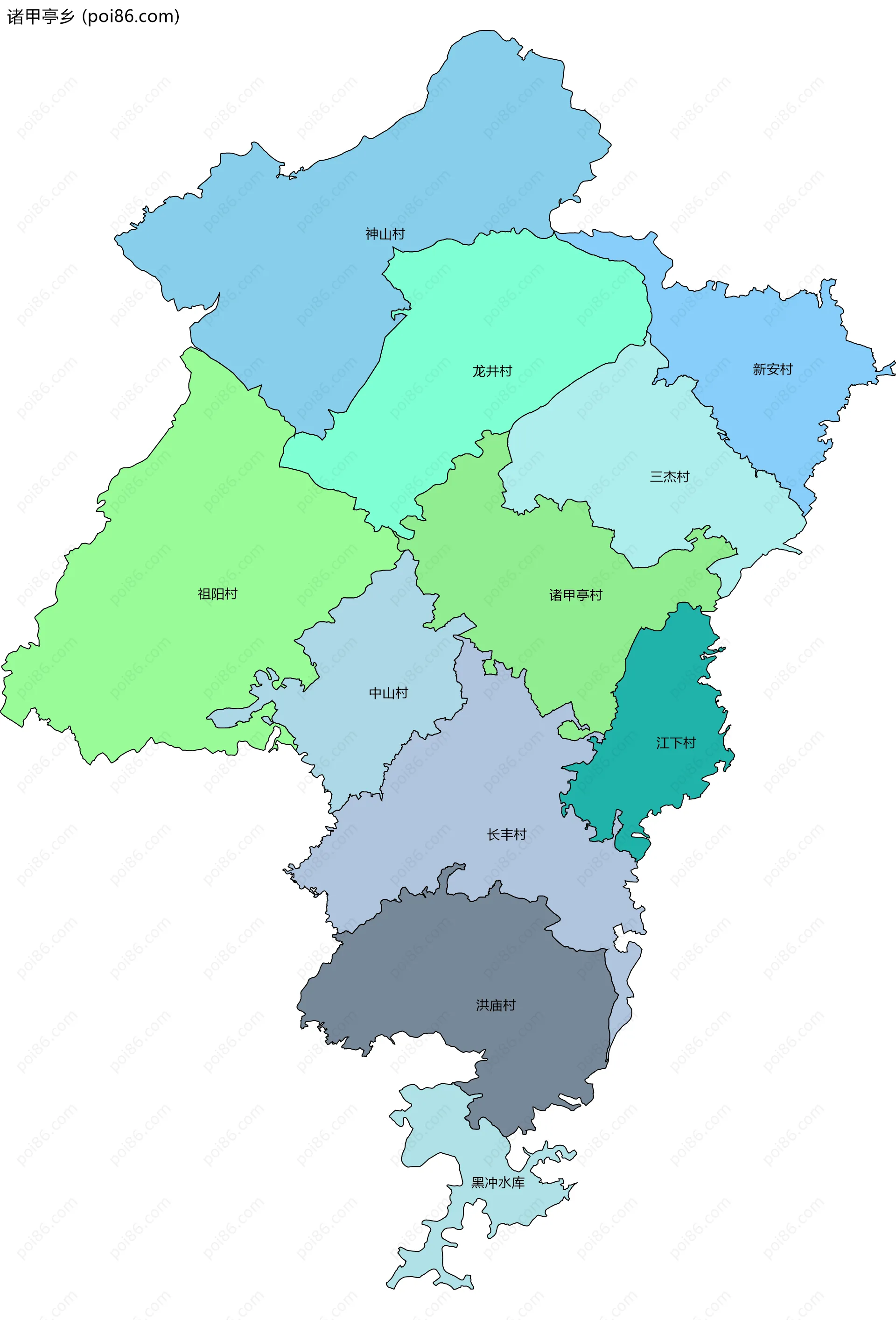 诸甲亭乡边界地图(五级行政区划)