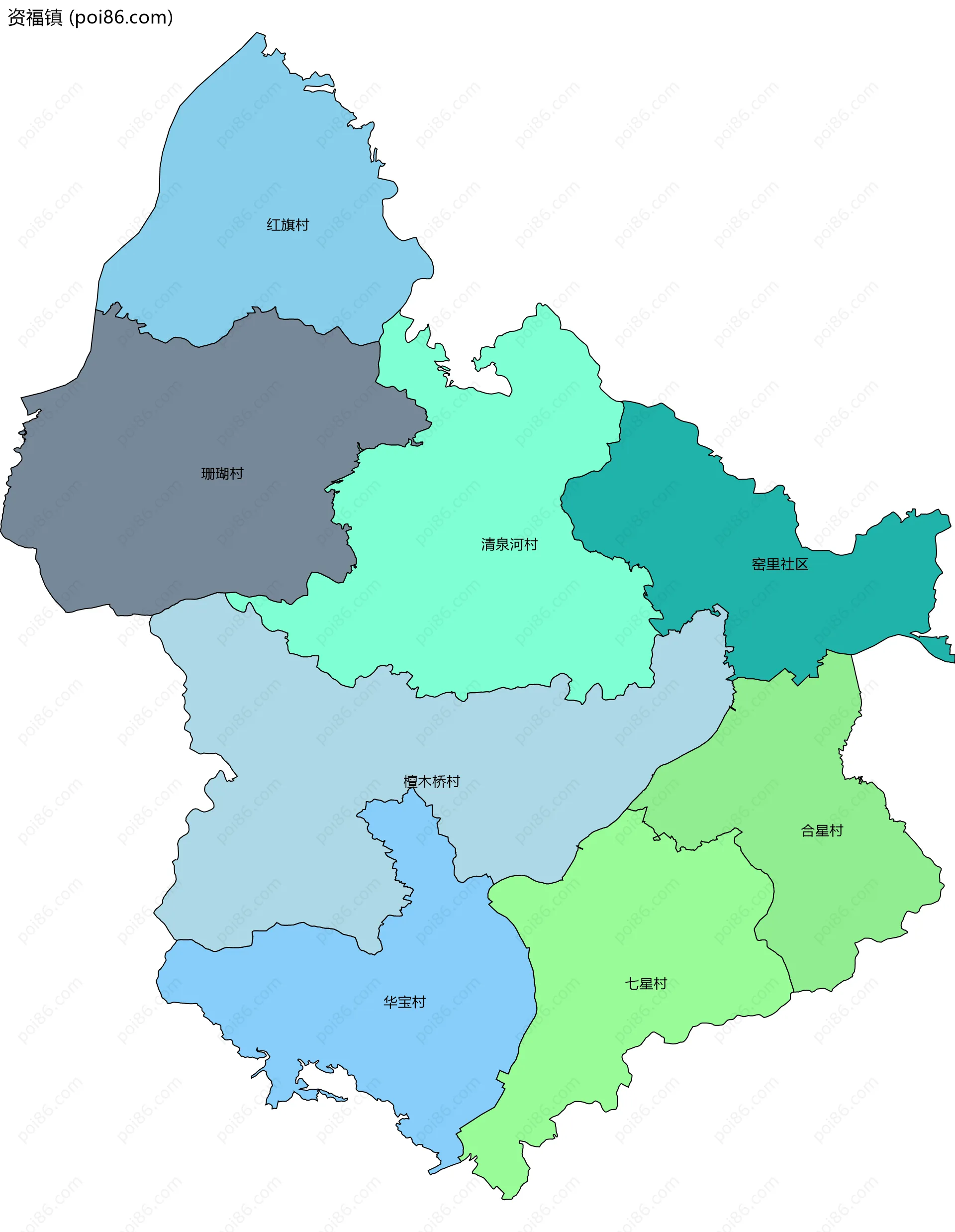 资福镇边界地图(五级行政区划)