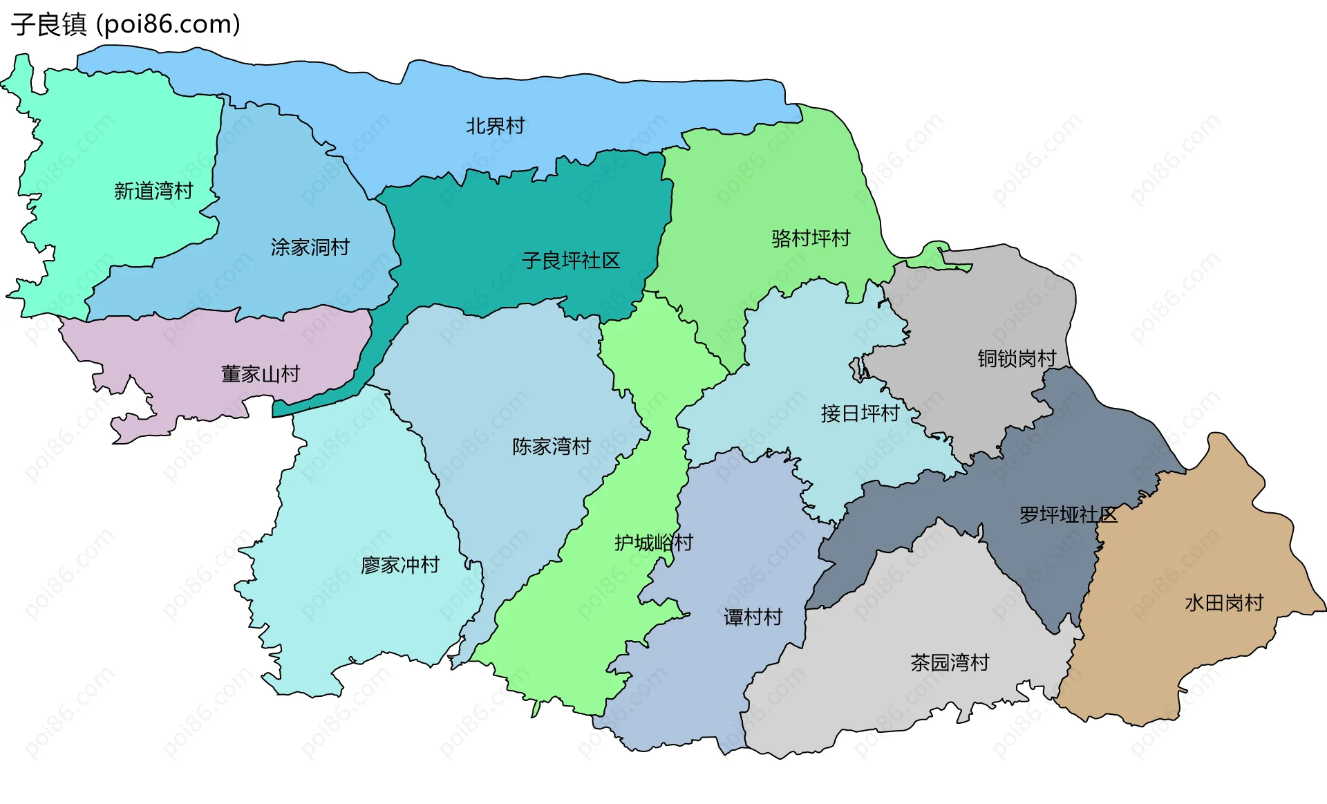 子良镇边界地图(五级行政区划)