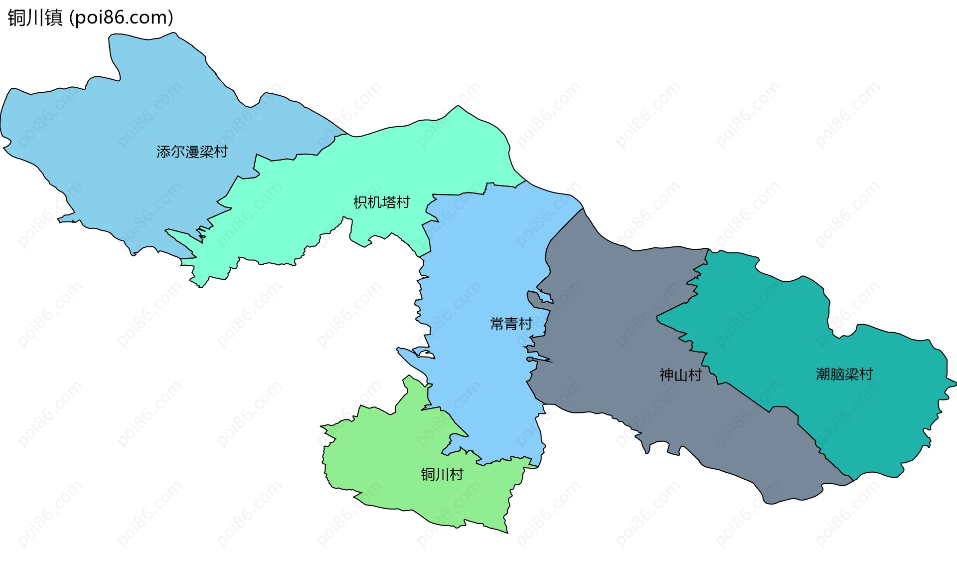 铜川镇边界地图(五级行政区划)