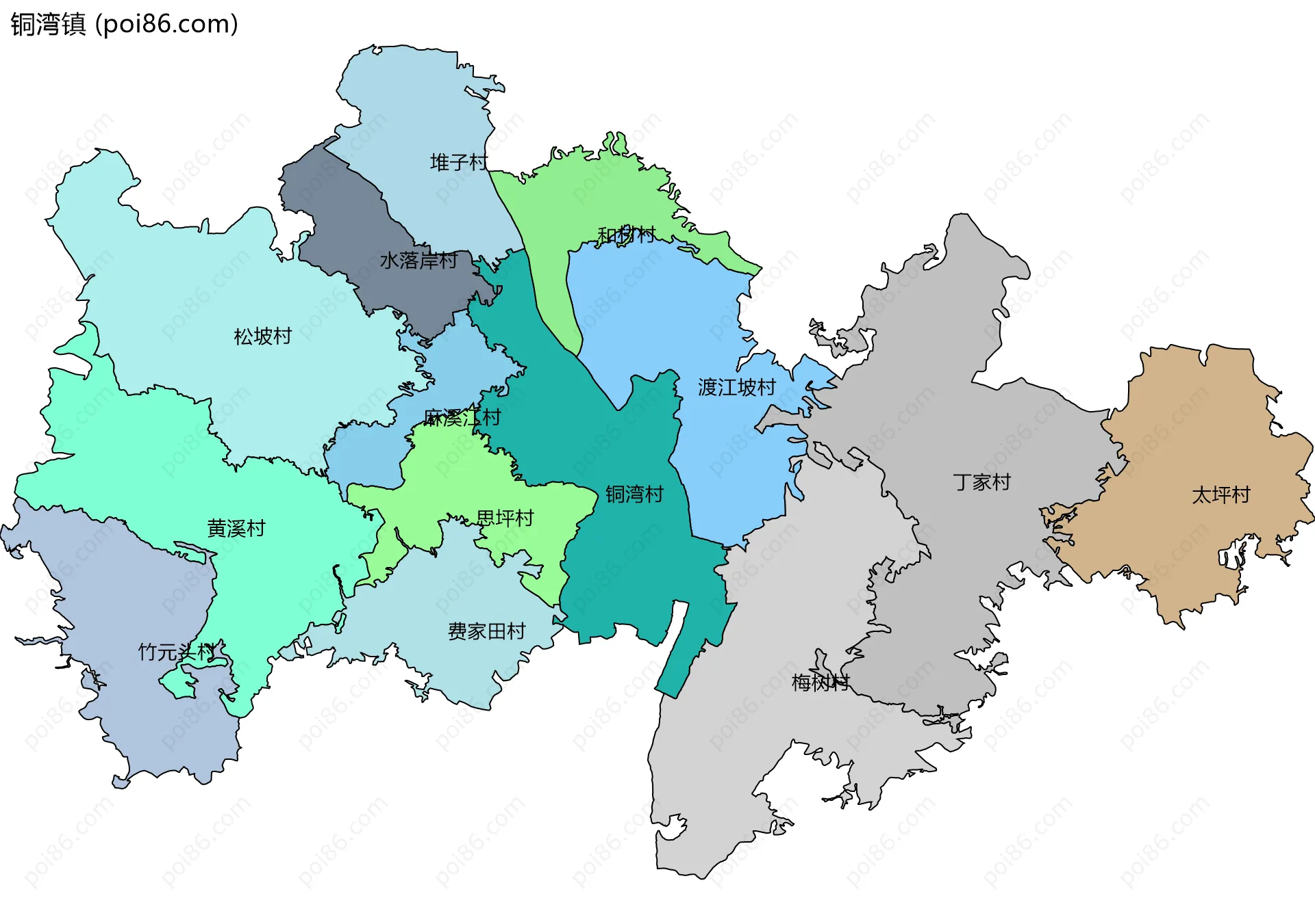 铜湾镇边界地图(五级行政区划)
