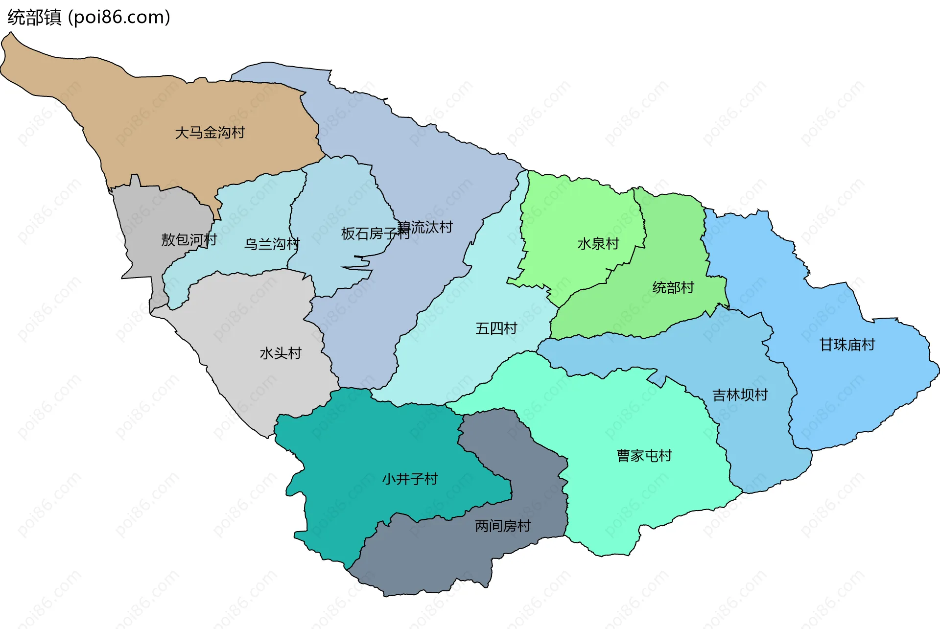 统部镇边界地图(五级行政区划)