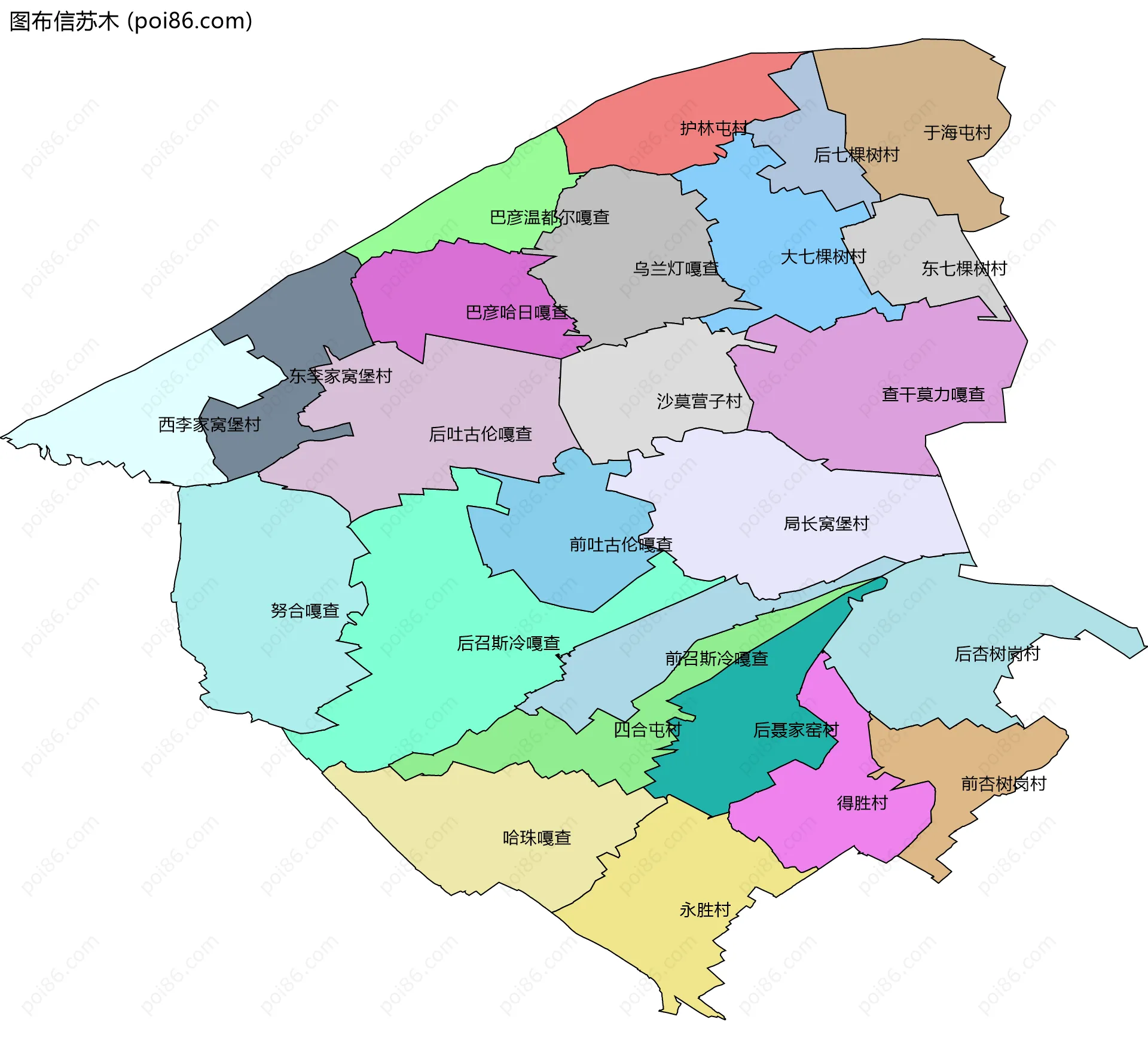 图布信苏木边界地图(五级行政区划)