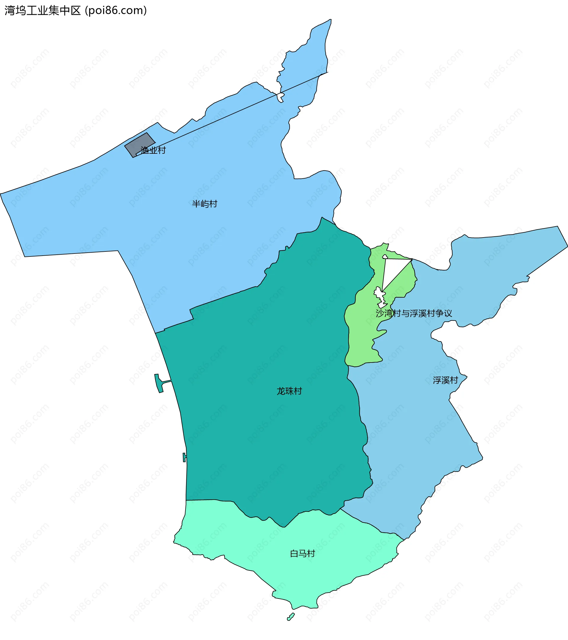 湾坞工业集中区边界地图(五级行政区划)