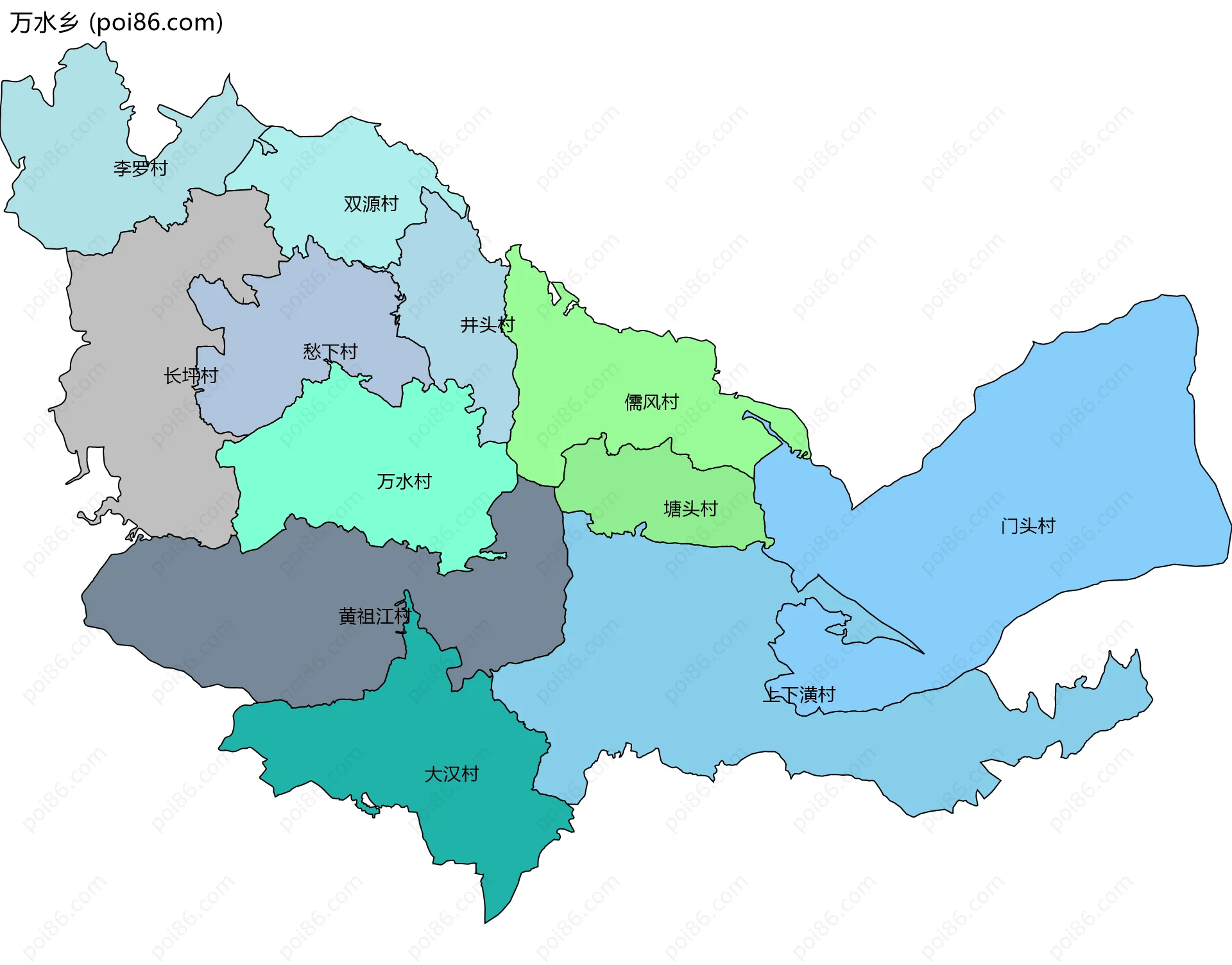 万水乡边界地图(五级行政区划)