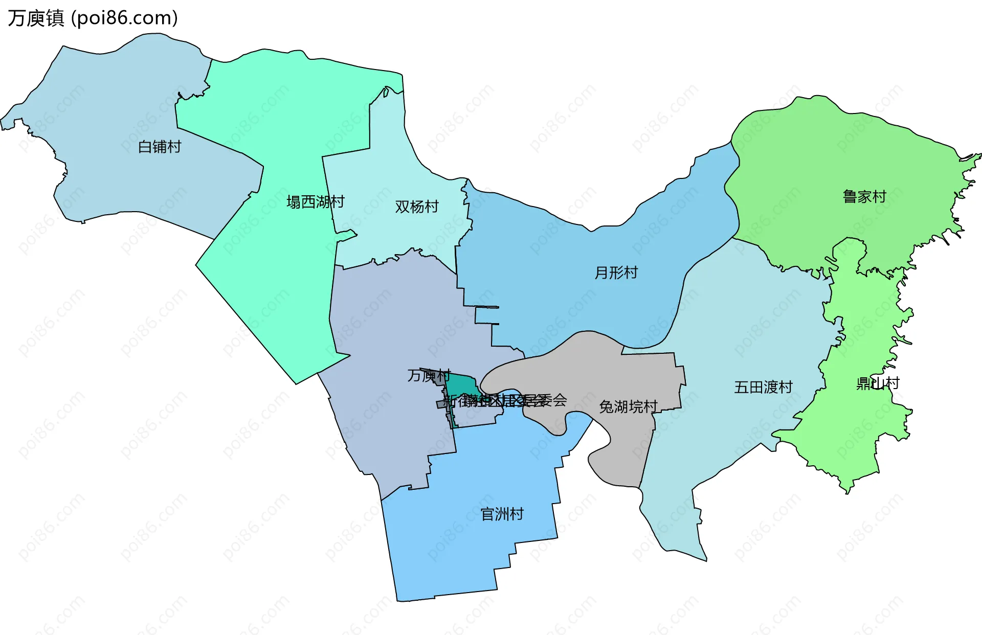 万庾镇边界地图(五级行政区划)