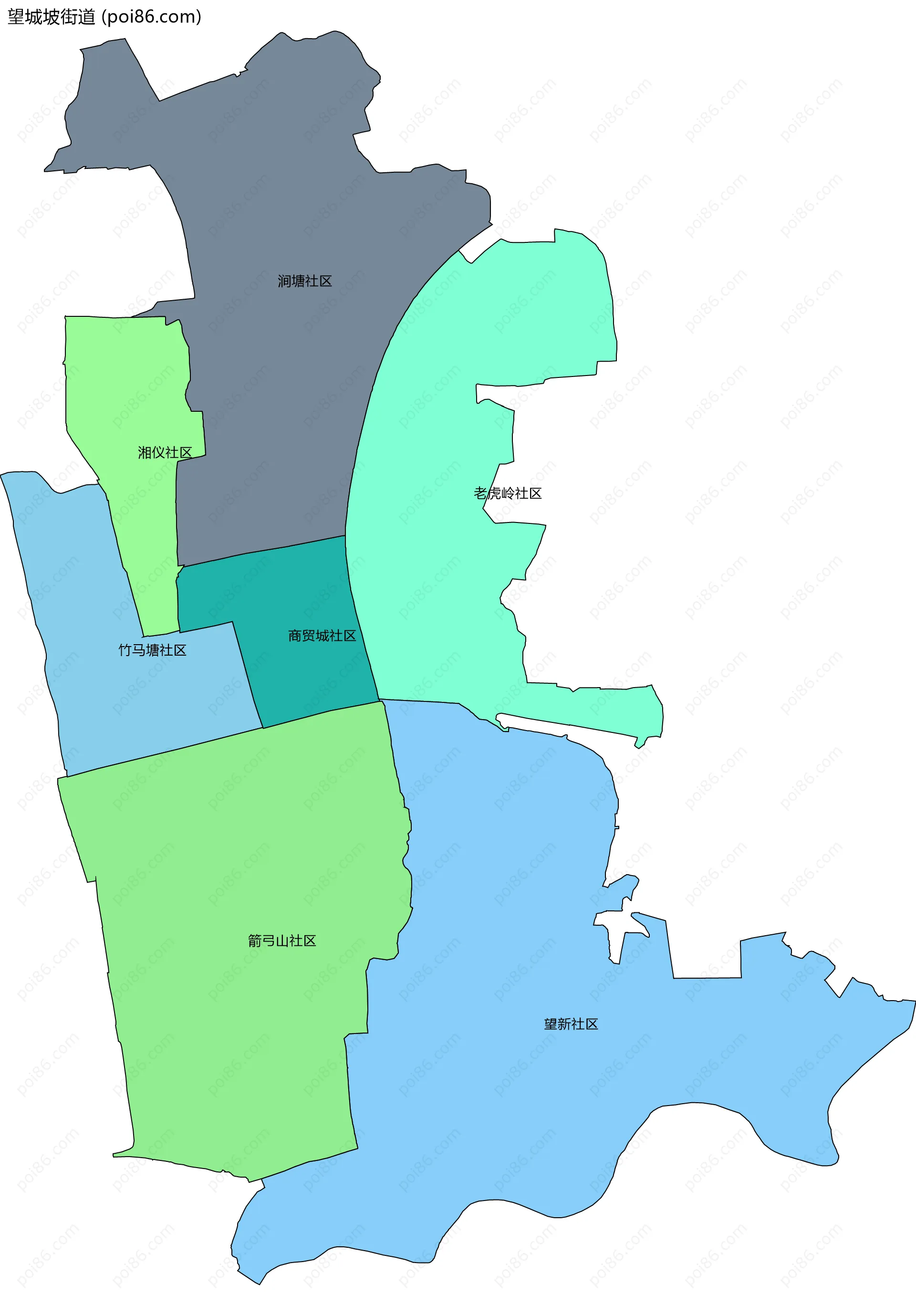 望城坡街道边界地图(五级行政区划)