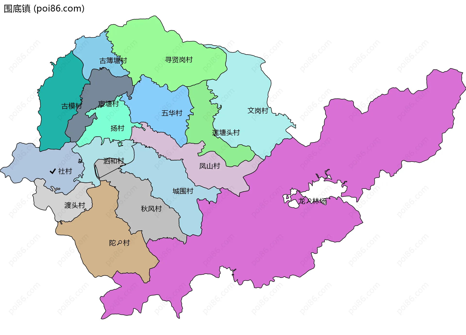 围底镇边界地图(五级行政区划)