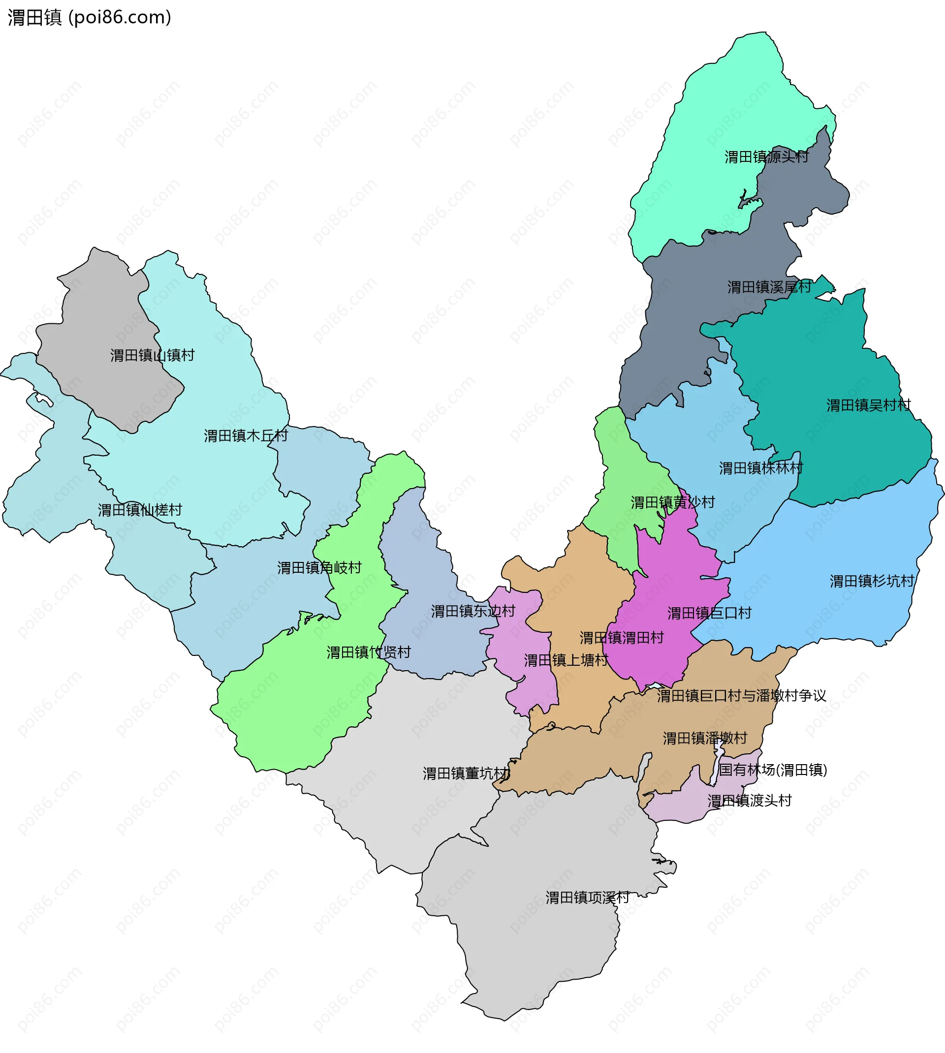 渭田镇边界地图(五级行政区划)