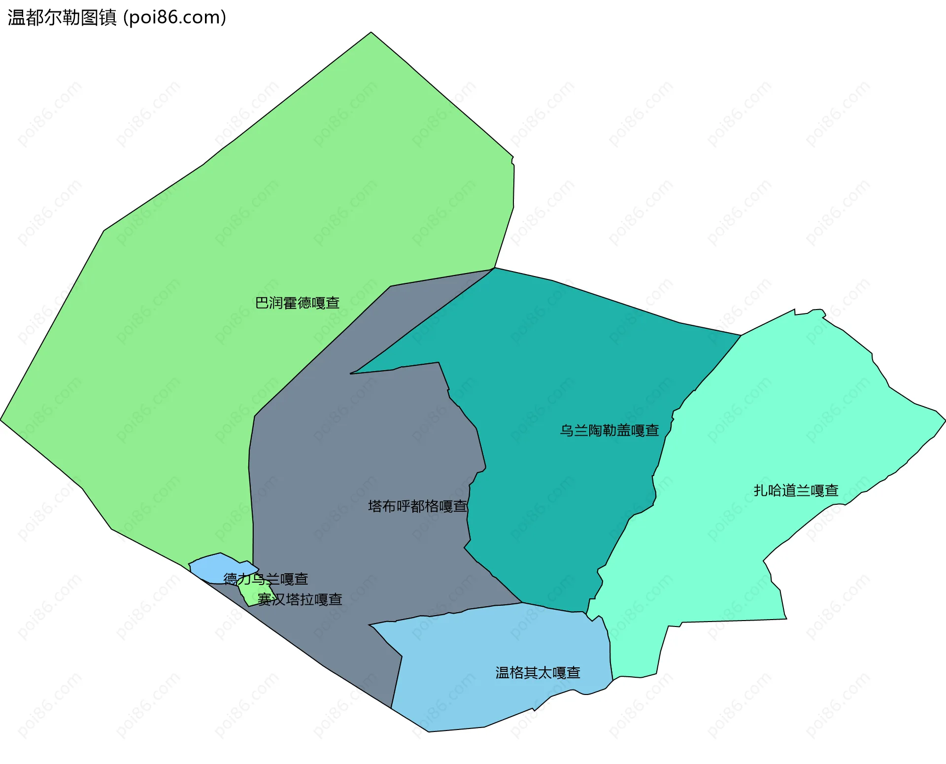 温都尔勒图镇边界地图(五级行政区划)