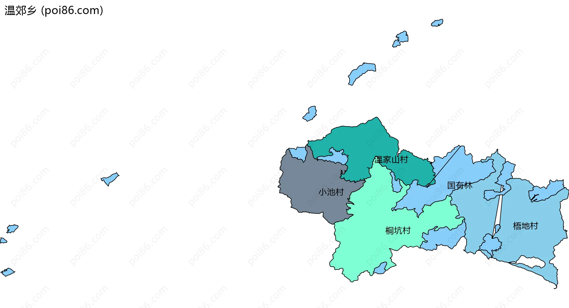 温郊乡边界地图(五级行政区划)