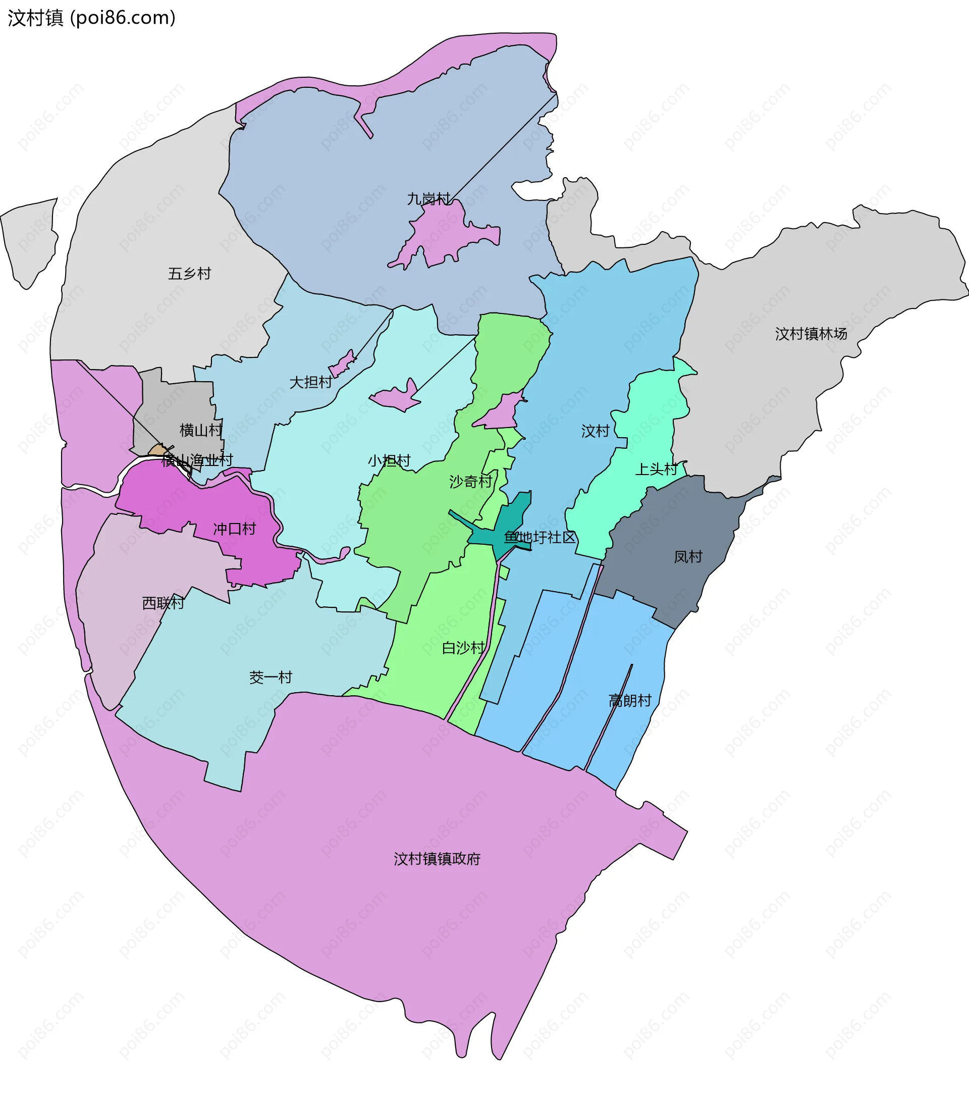 汶村镇边界地图(五级行政区划)