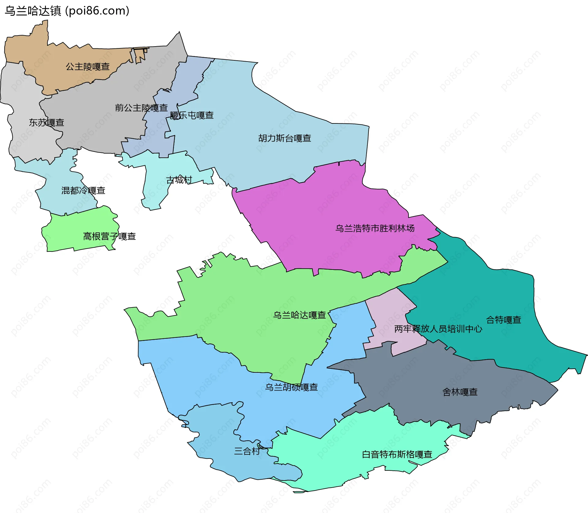 乌兰哈达镇边界地图(五级行政区划)