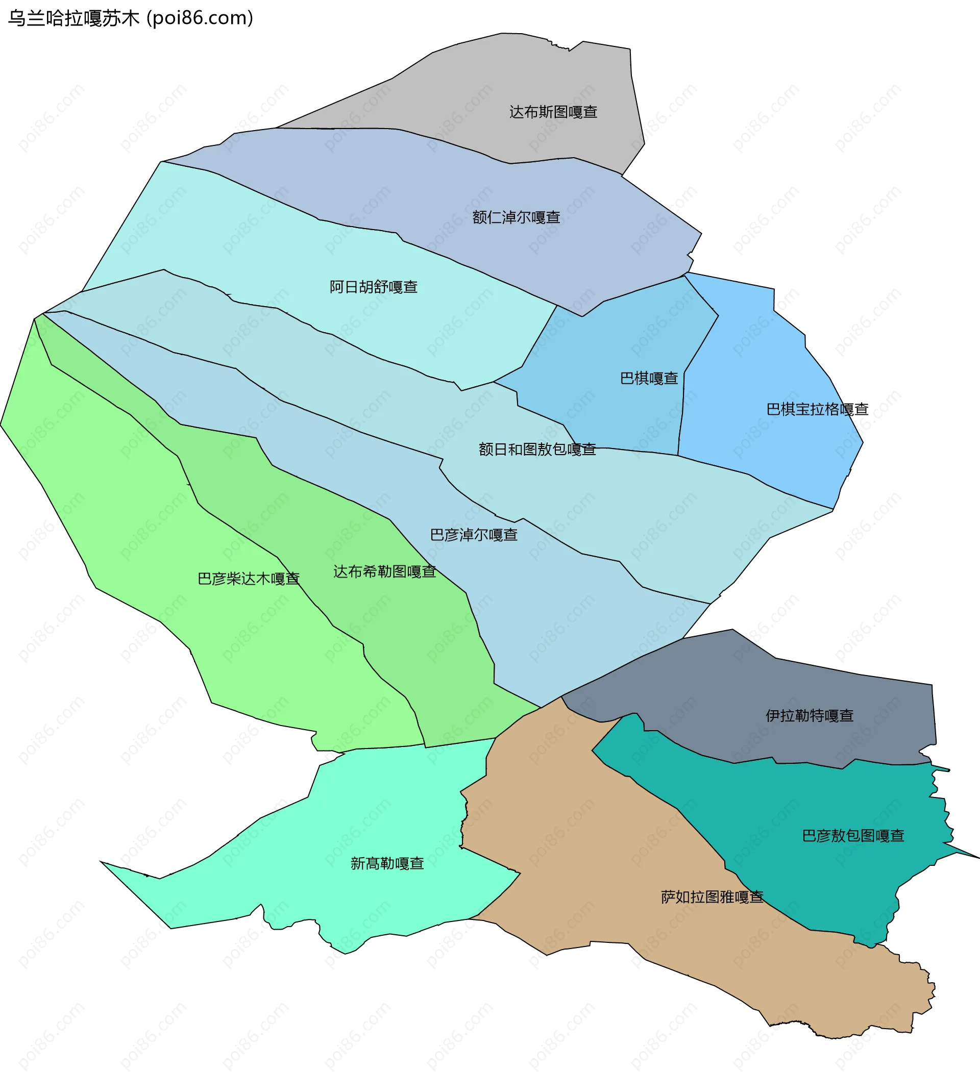 乌兰哈拉嘎苏木边界地图(五级行政区划)