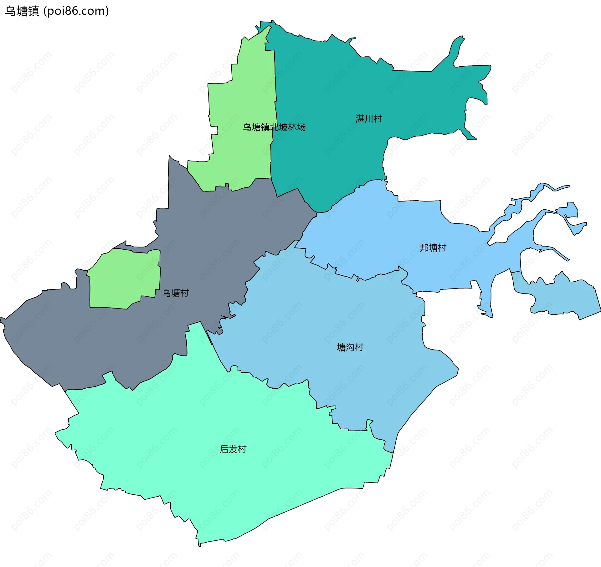 乌塘镇边界地图(五级行政区划)