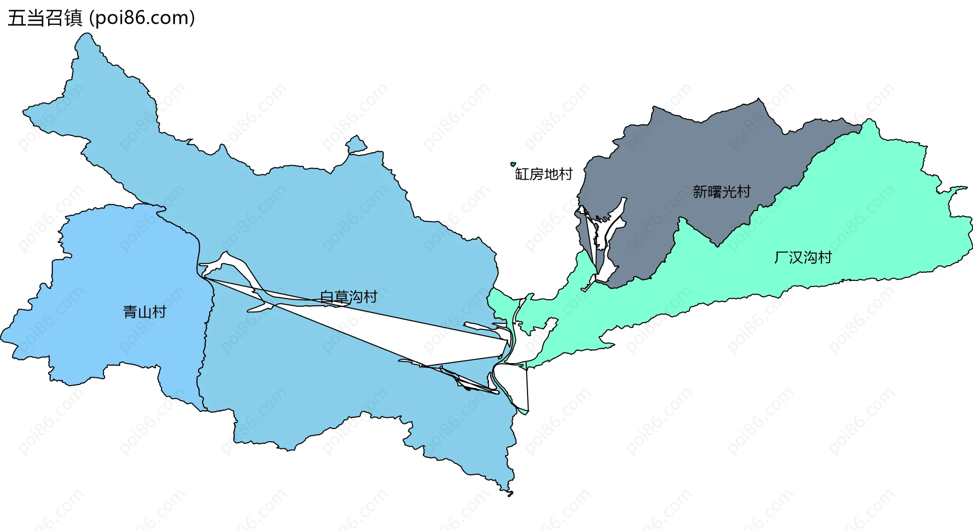 五当召镇边界地图(五级行政区划)