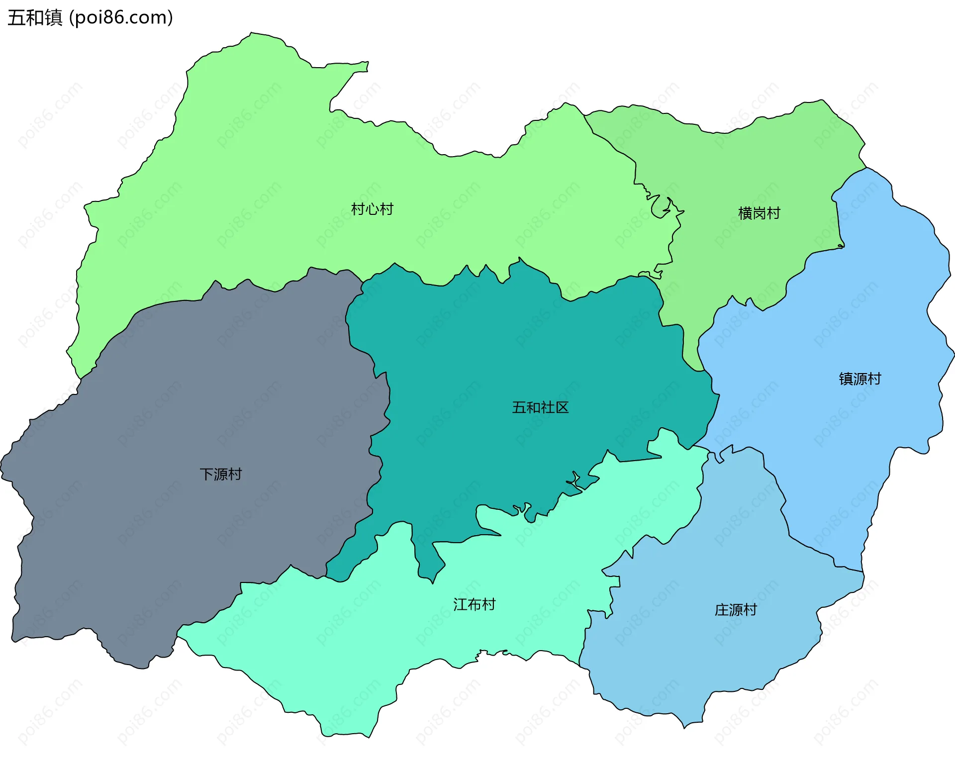 五和镇边界地图(五级行政区划)