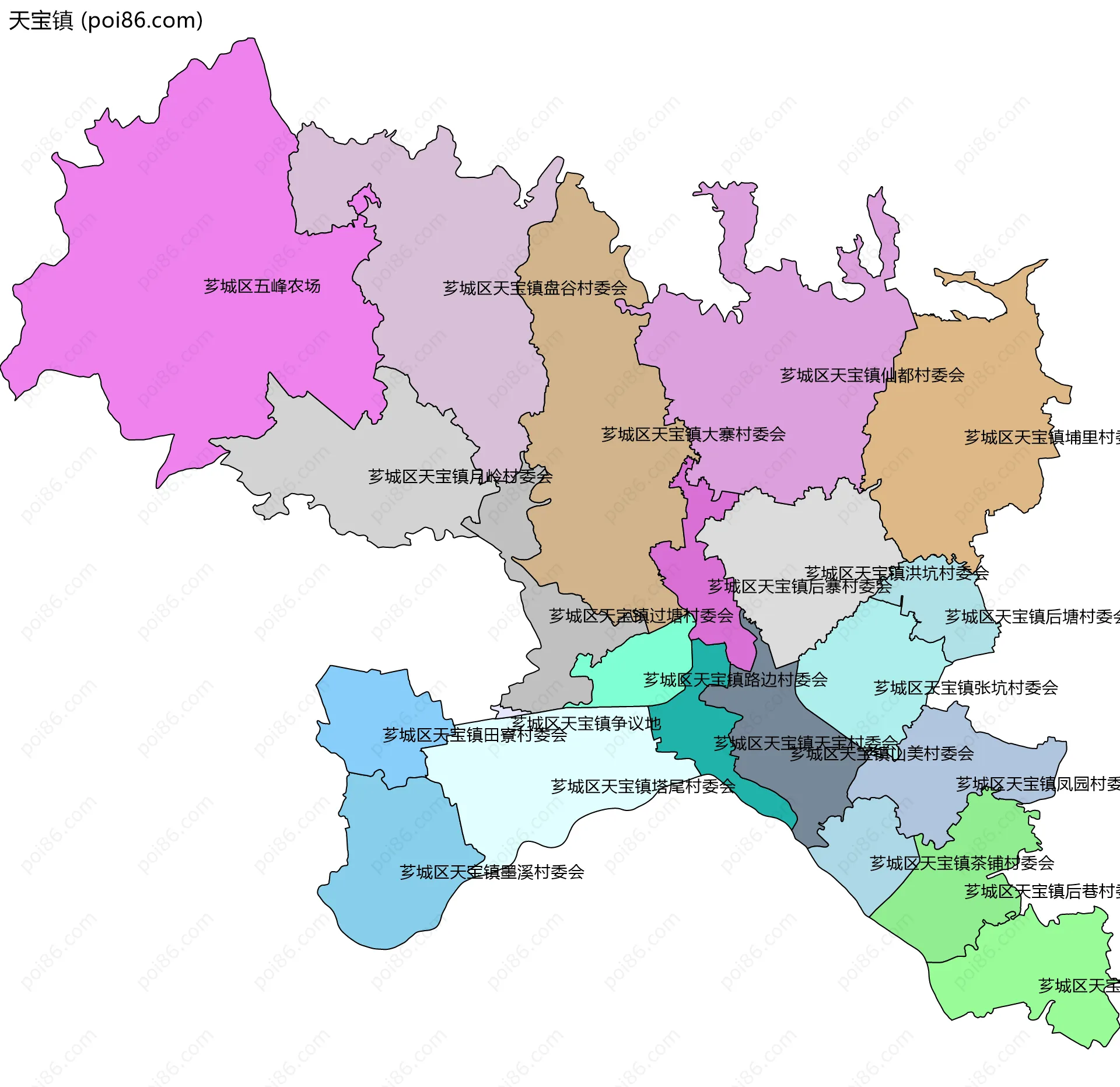 天宝镇边界地图(五级行政区划)