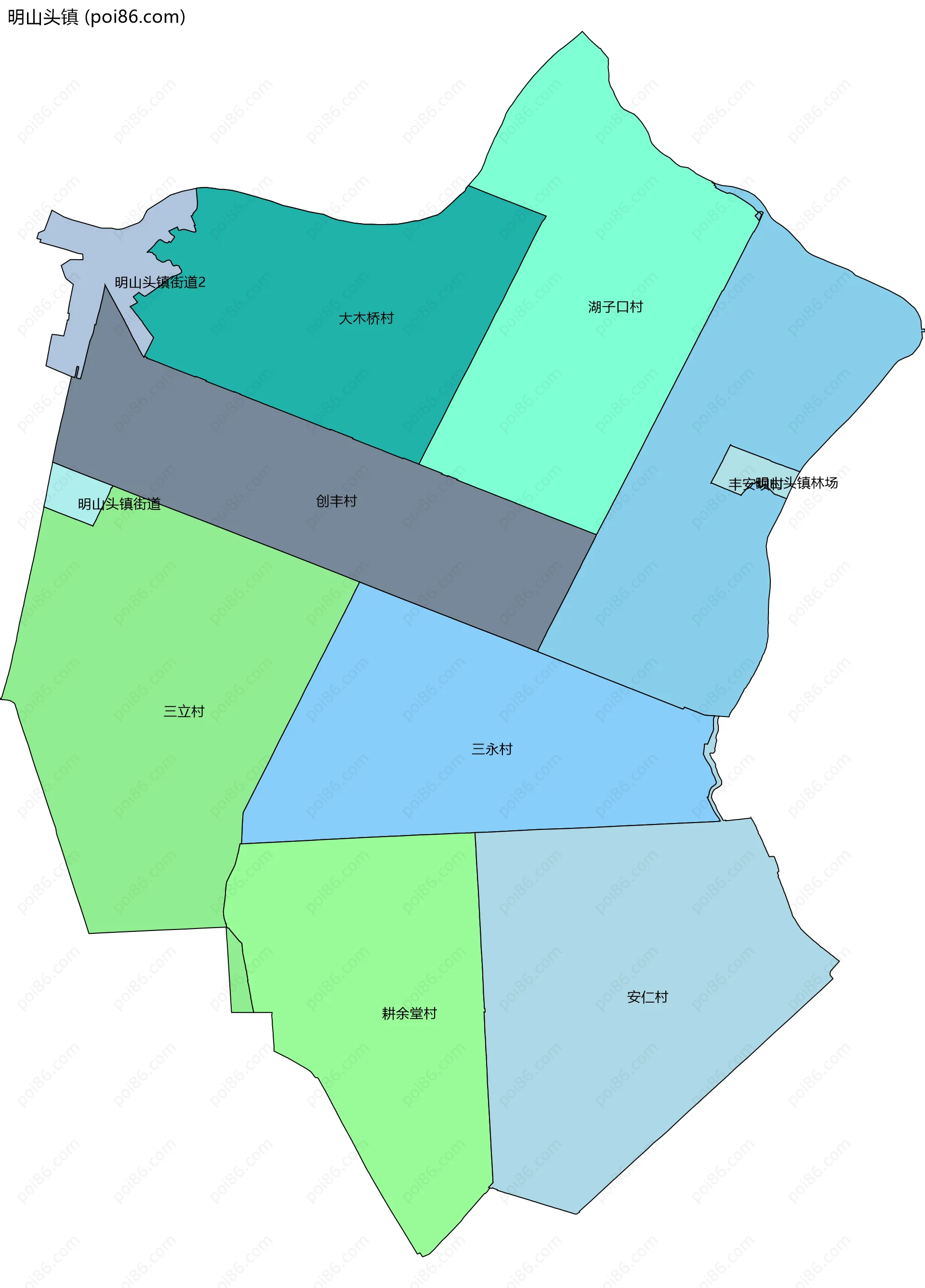 明山头镇边界地图(五级行政区划)