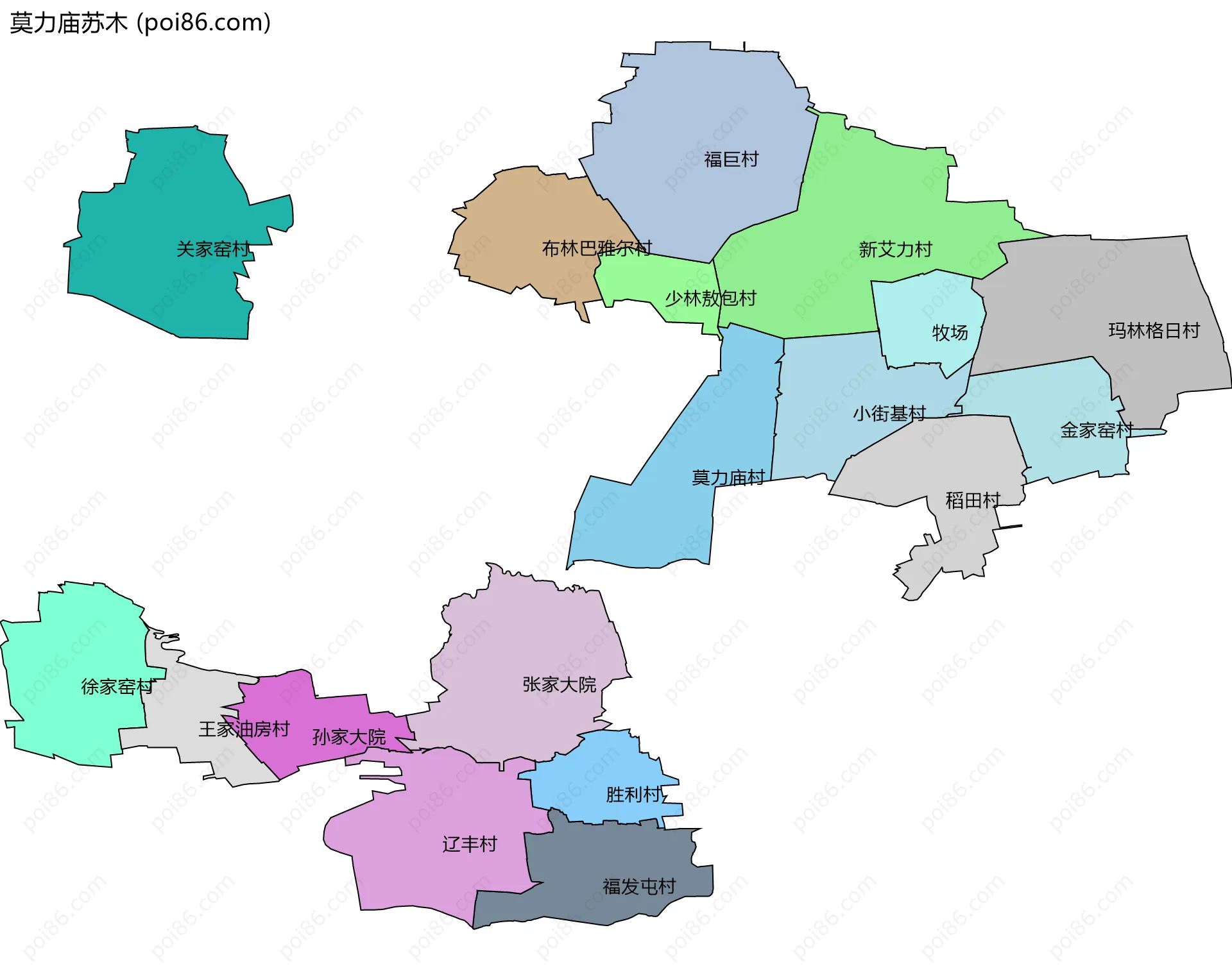 莫力庙苏木边界地图(五级行政区划)