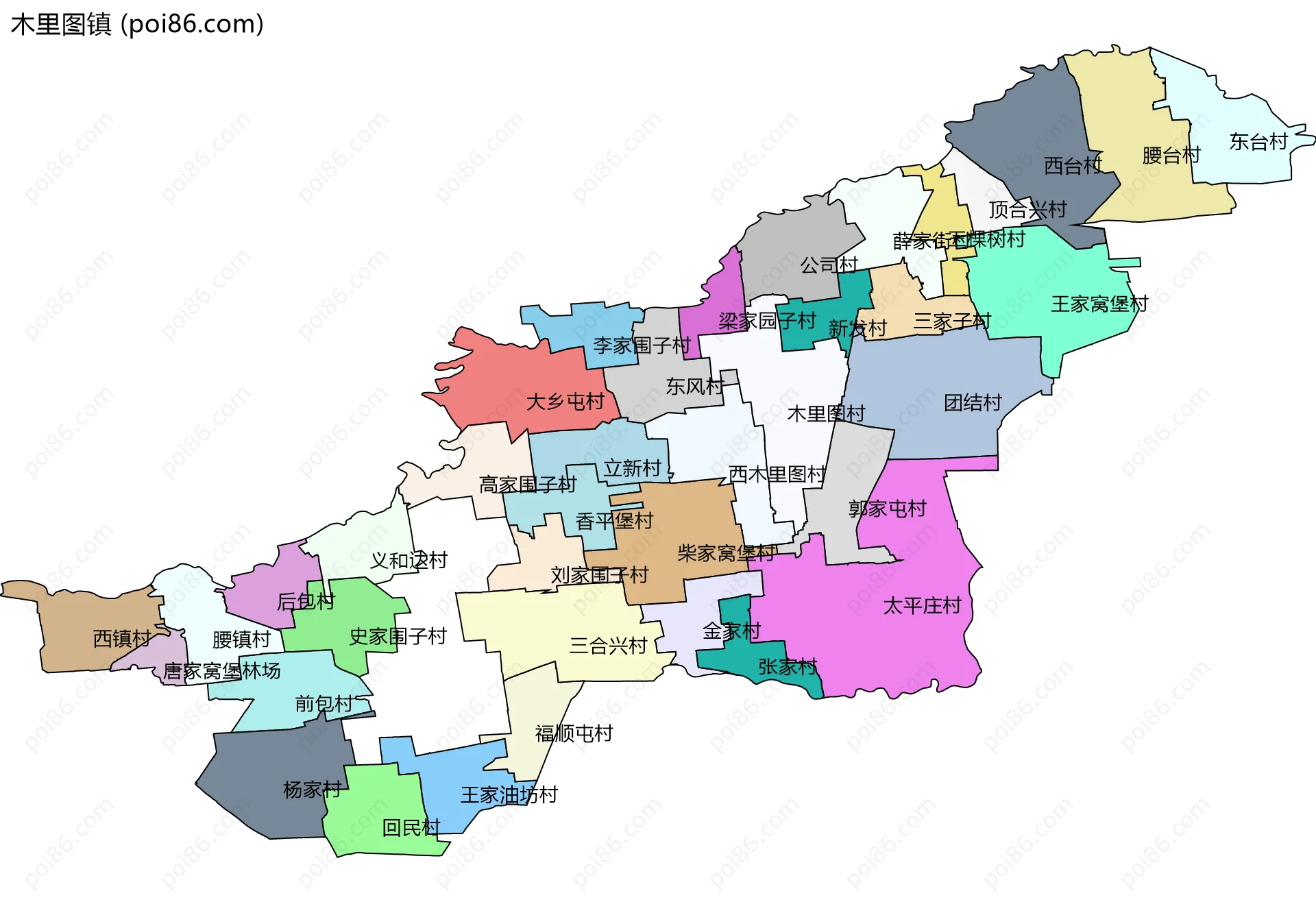 木里图镇边界地图(五级行政区划)