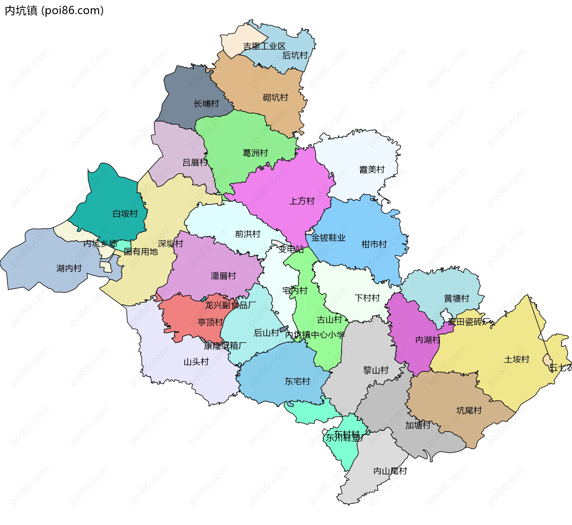 内坑镇边界地图(五级行政区划)