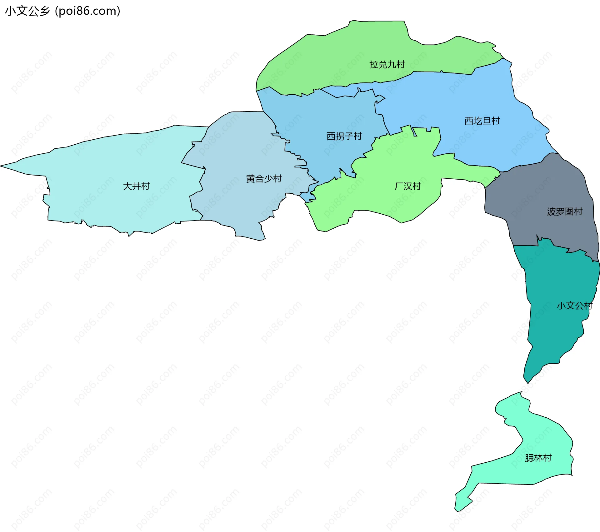 小文公乡边界地图(五级行政区划)
