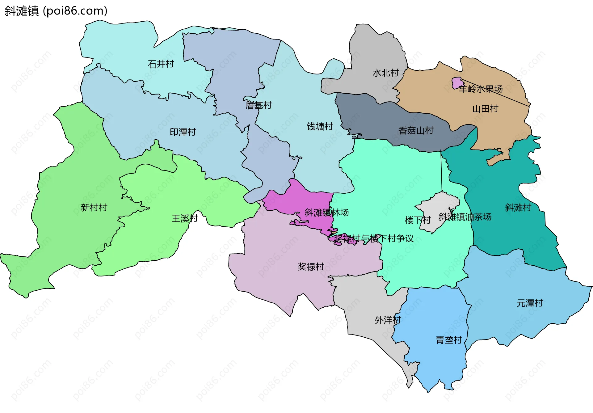 斜滩镇边界地图(五级行政区划)