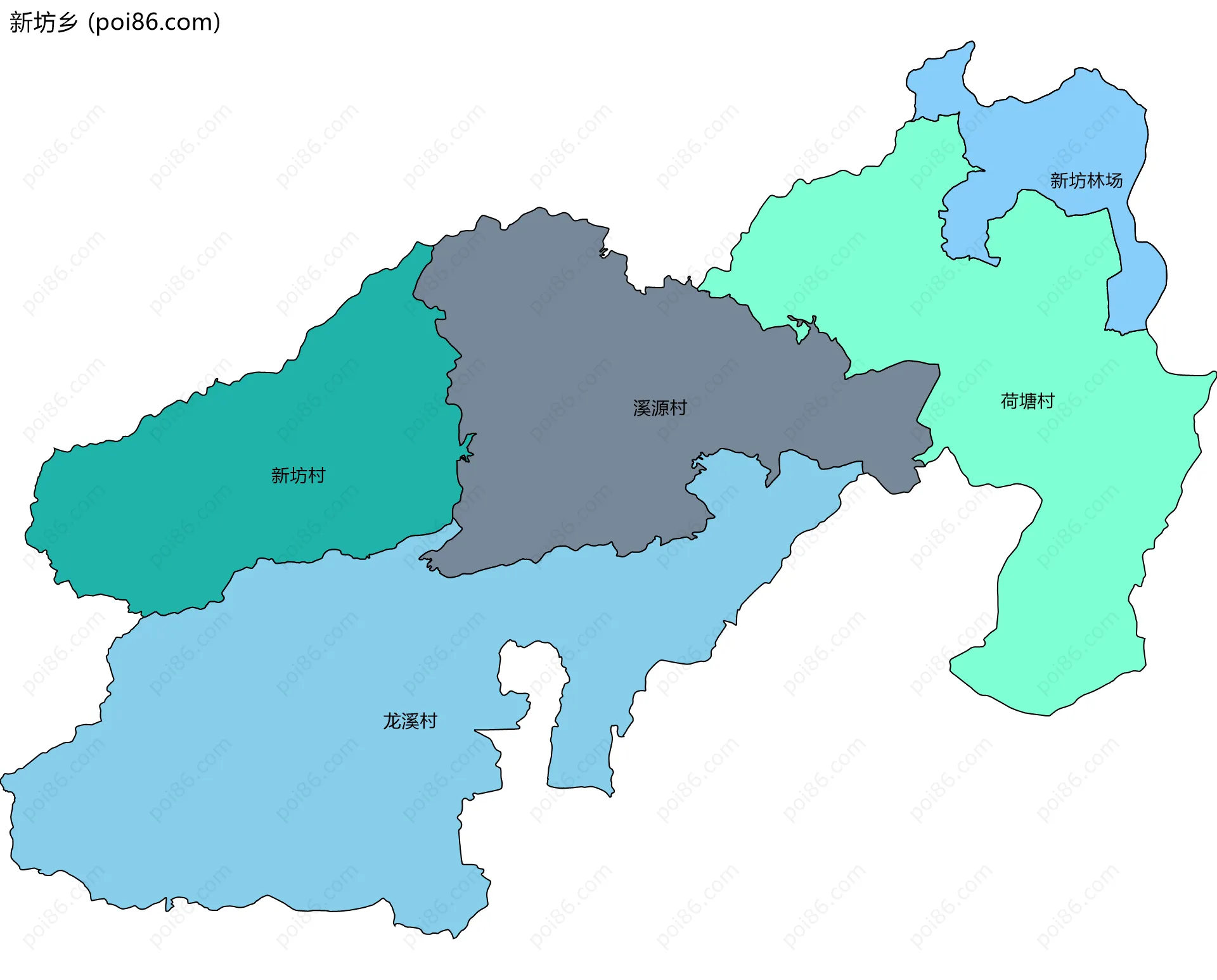 新坊乡边界地图(五级行政区划)