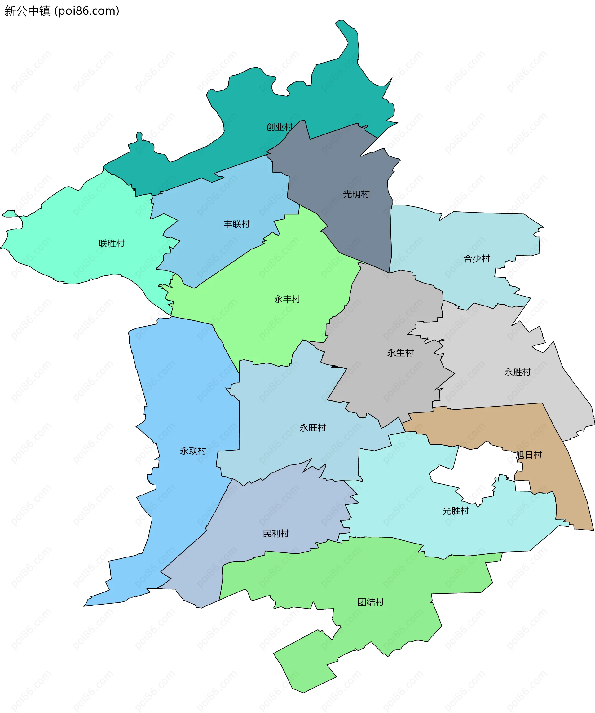 新公中镇边界地图(五级行政区划)