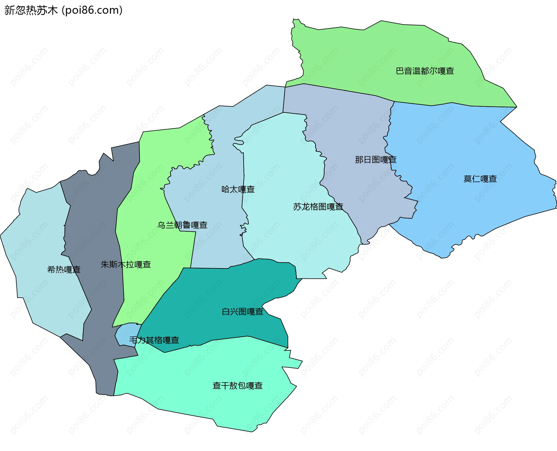 新忽热苏木边界地图(五级行政区划)