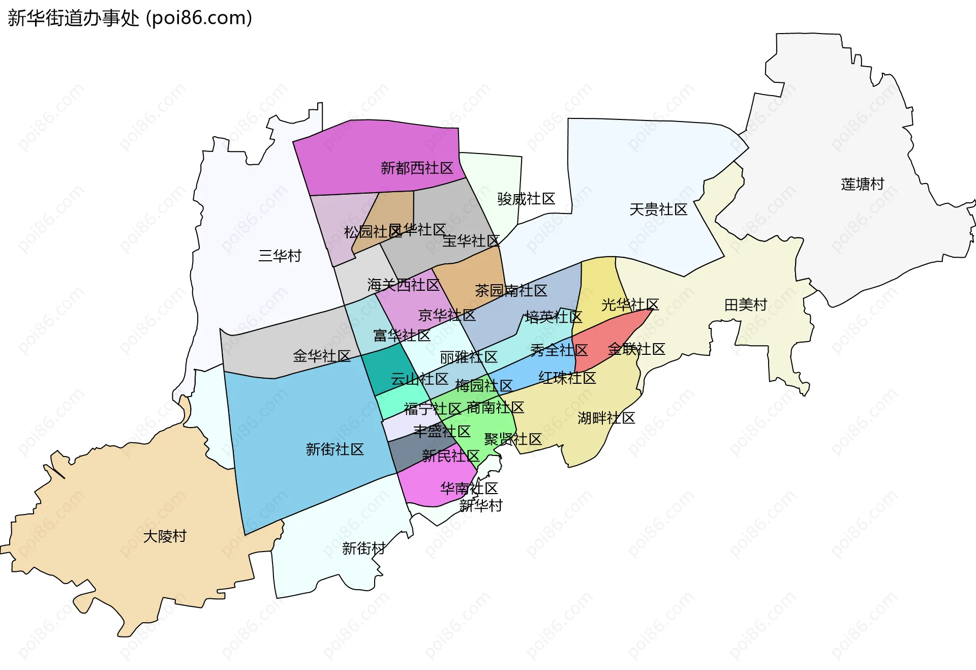新华街道办事处边界地图(五级行政区划)